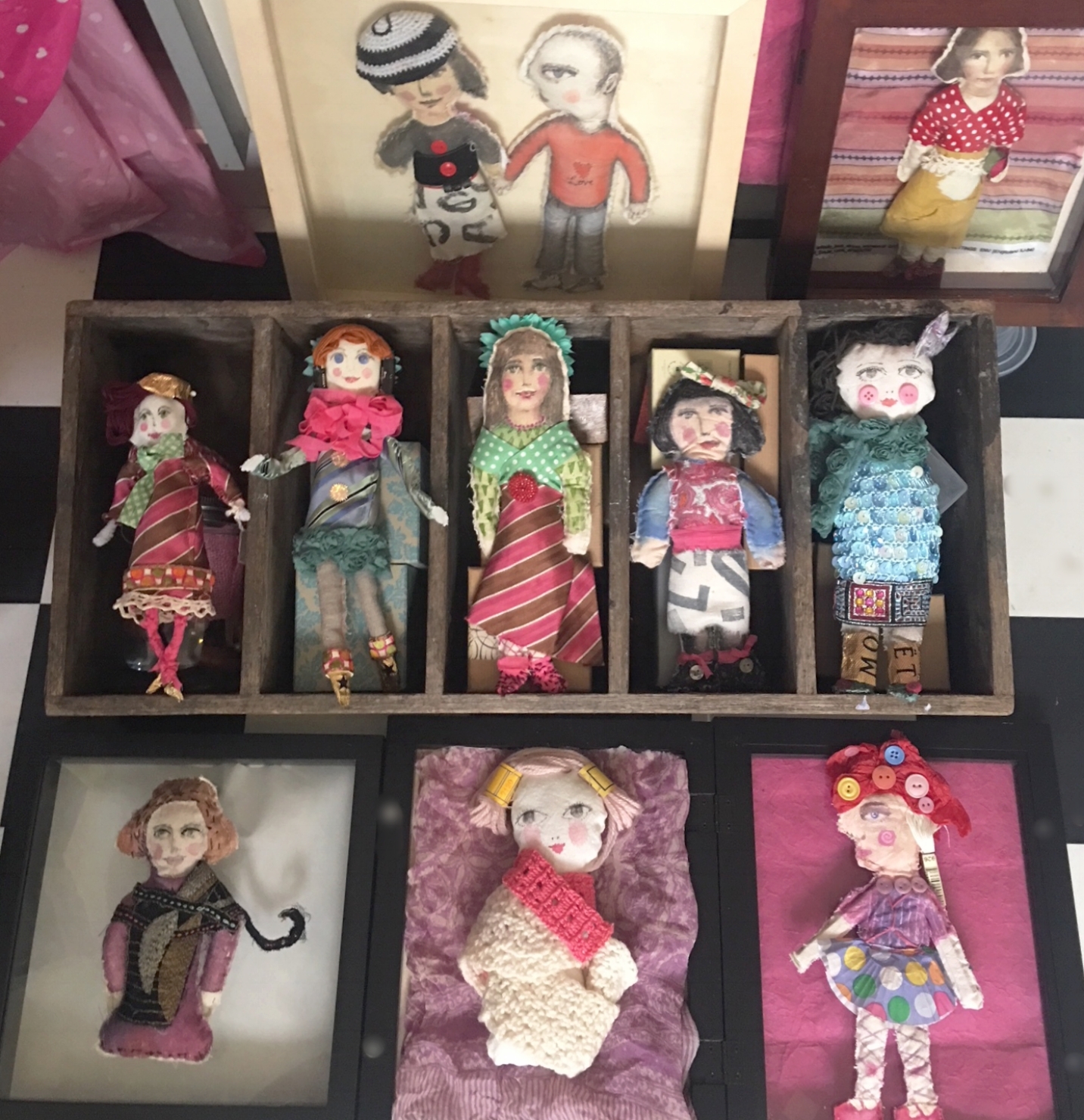 various handmade dolls