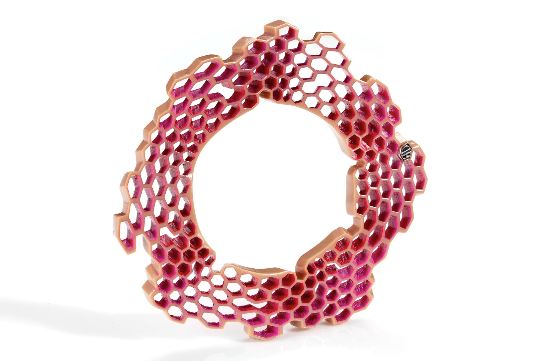Islet | Flat, Bracelet, 2007-2008, 3-D Printed Photopolymer, polychrome & sterling silver, 5.5 x 4.5 x 2 in.
