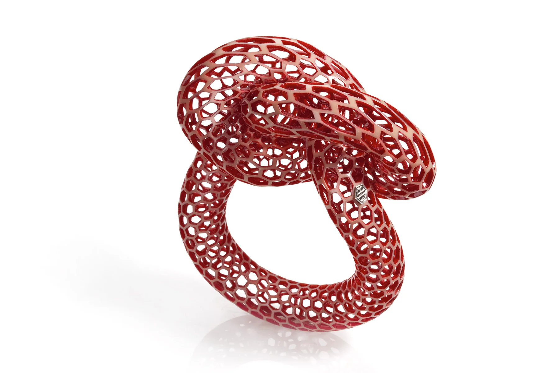 Islet | MorphoKnot, Bracelet, 2007-2008, 3-D Printed Photopolymer, polychrome & silver, 5.5 x 4.5 x 2 in.