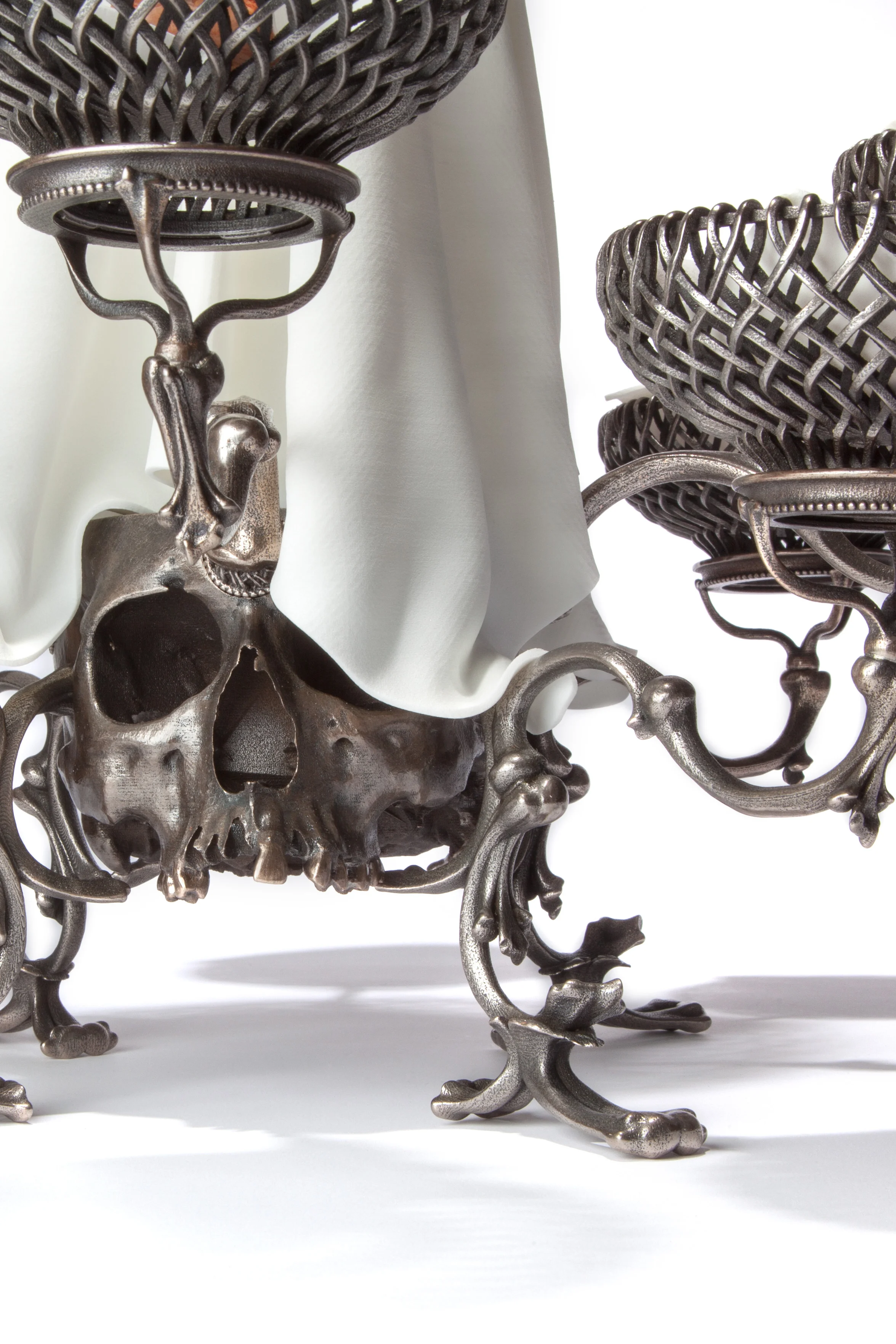 Sweetmeat. Epergne, 2013. 3D printed stainless steel, nylon, biocompatible resin, silicone & 18k gold. 16 1/2 x 21 1/2 x 21 1/2 in. (41.9 x 54.6 x 54.6 cm)