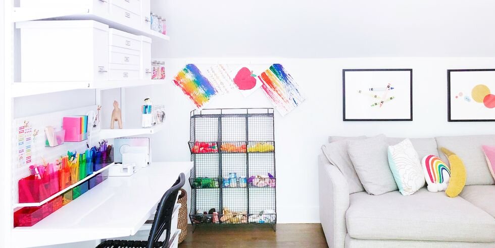 If your kids are particularly artful, this is such a useful way to store various art supplies. Having color coordination not only helps when you’re getting your creative juices flowing, but for room aesthetic as well. Via: Elle Decor