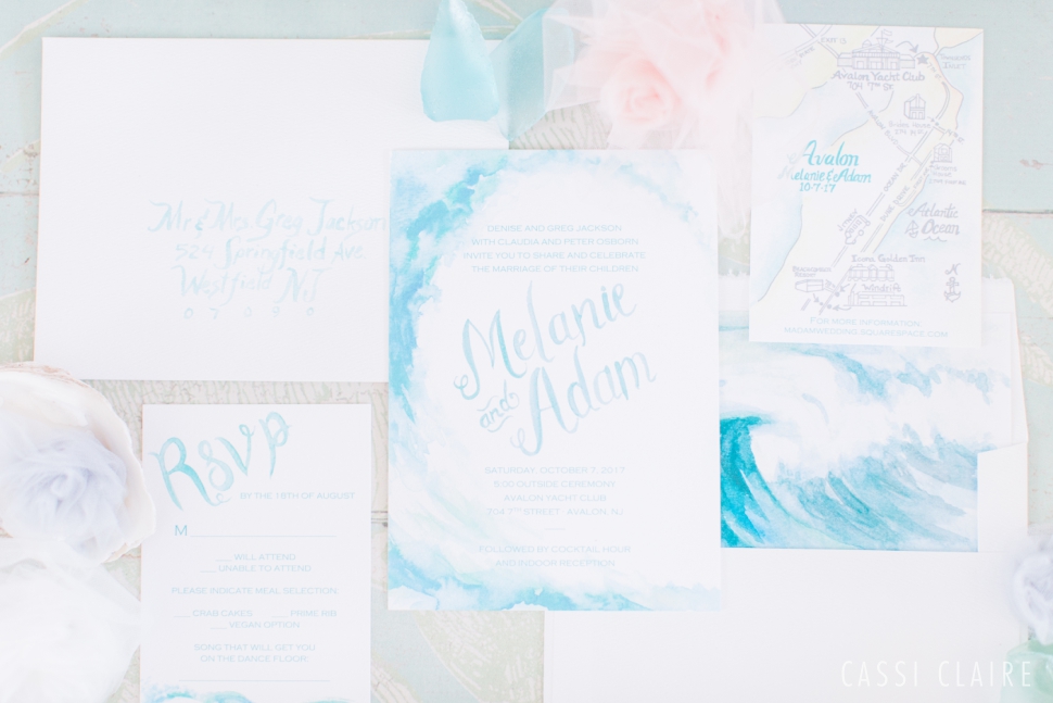 watercolor ocean inspired wedding invitation