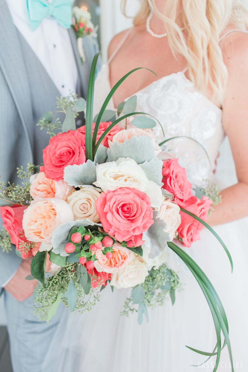 colorful coral wedding bouquet