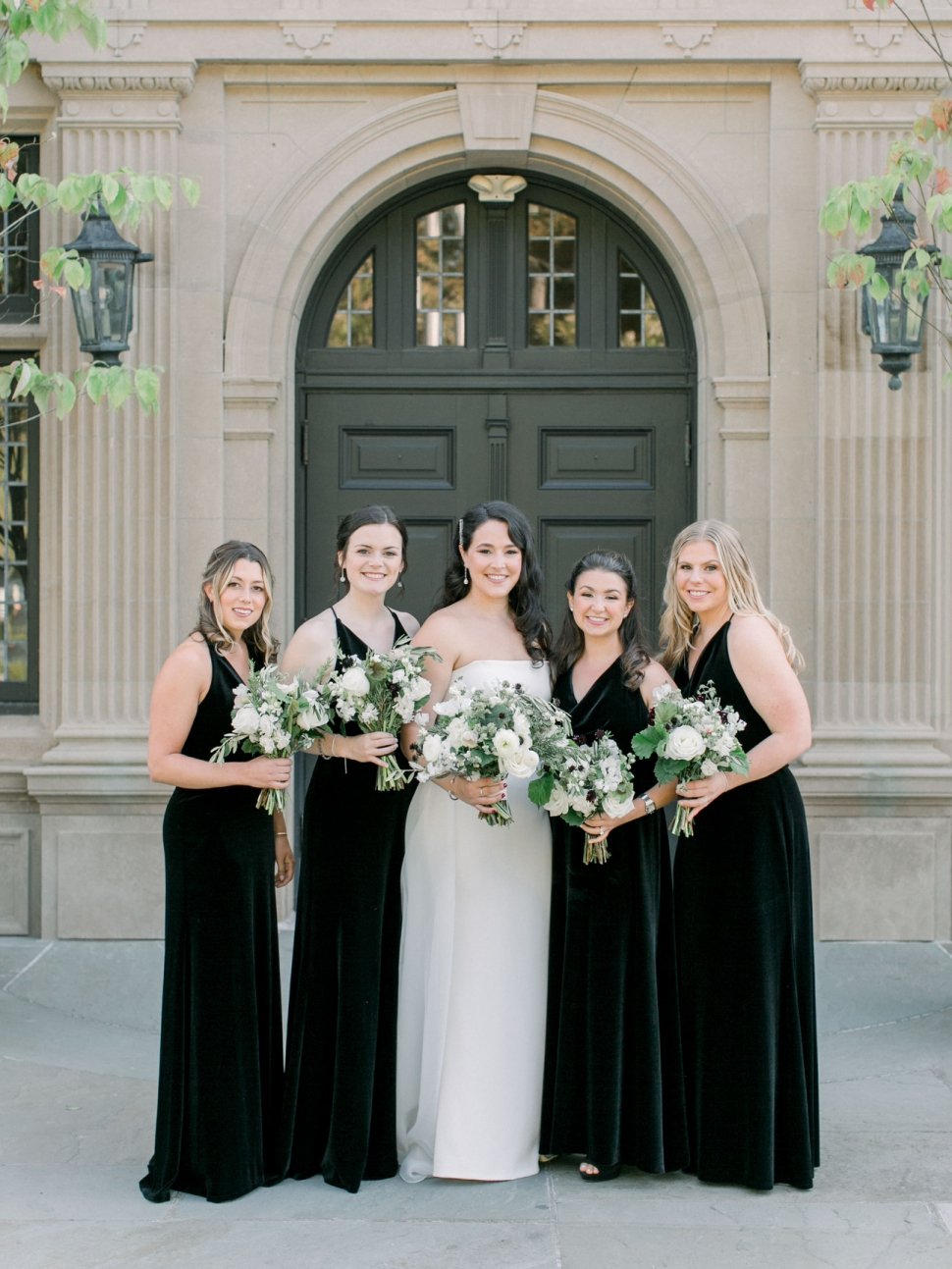 Jenny Yoo black velvet bridesmaids dresses