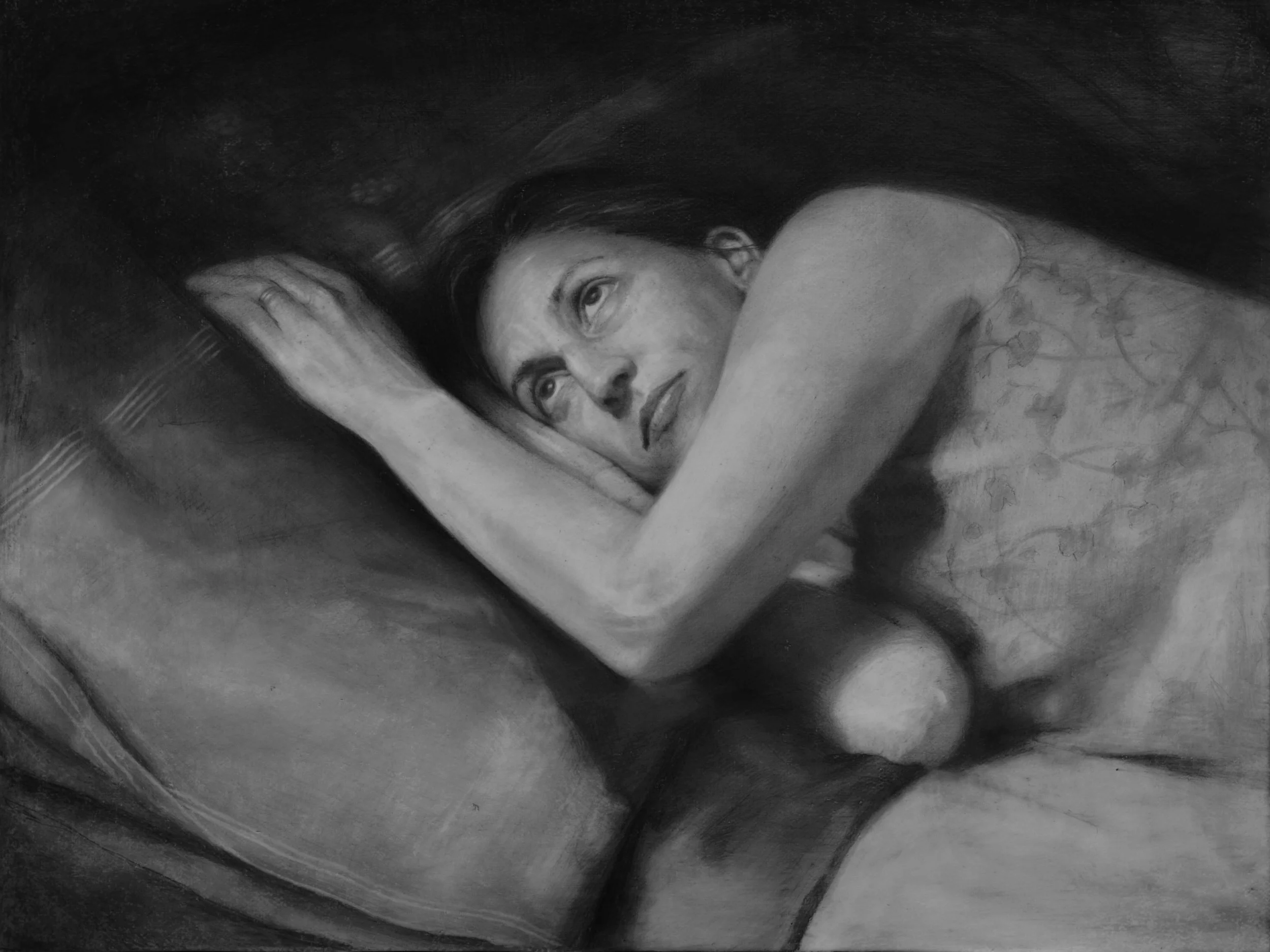 Susheela, graphite on canvas mounted to board, 9" x 11"