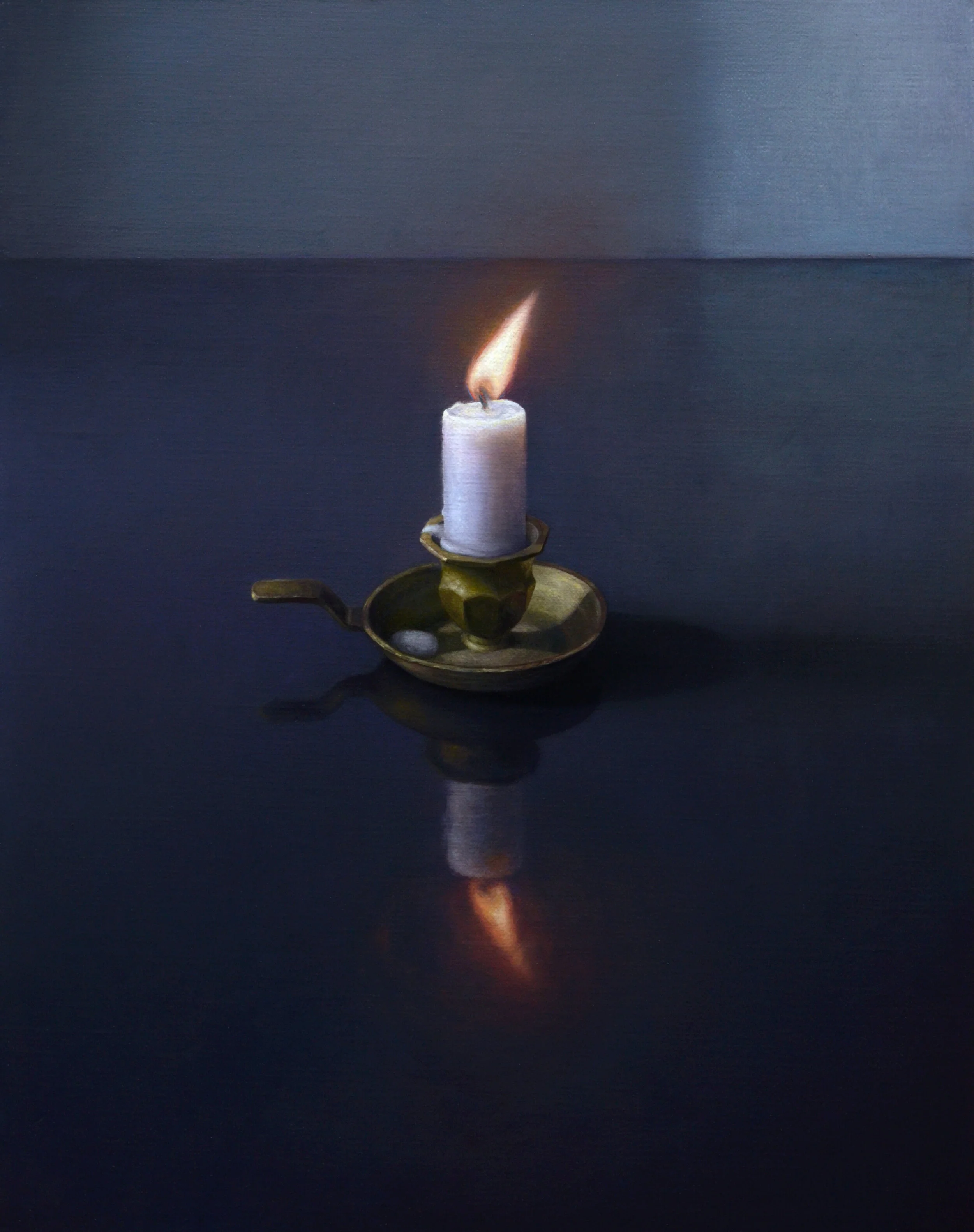Candle on Black Table, oil on linen mounted to panel, 11" x 14"