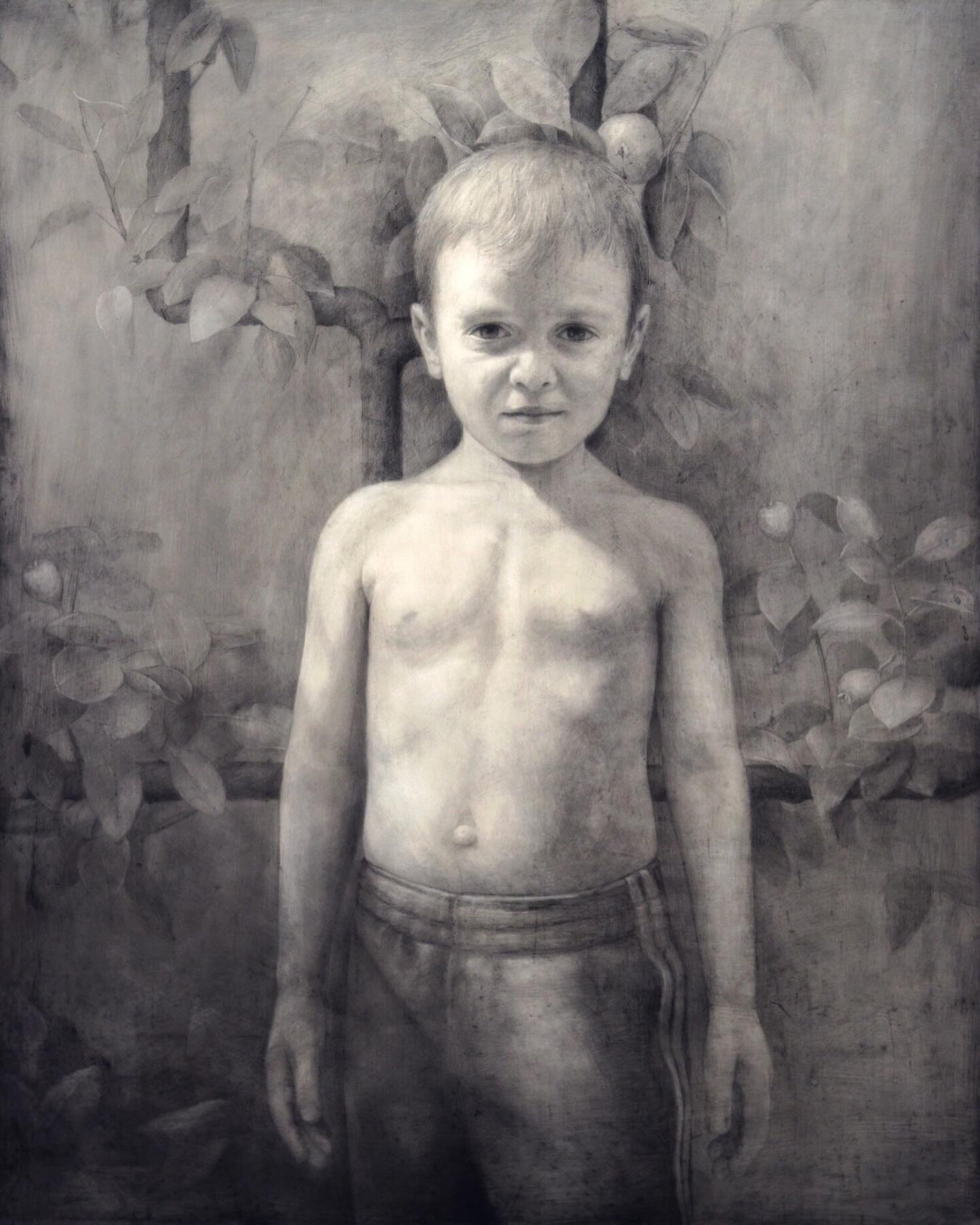 Ravi and Espalier, graphite on canvas, 20&rdquo; x 16&rdquo;
.
This drawing of my son Ravi with our espalier pear tree is on its way to @uncasheville_art as part of the 15th Annual Drawing Discourse Exhibition @drawingdiscourse 

Many thanks to @tami