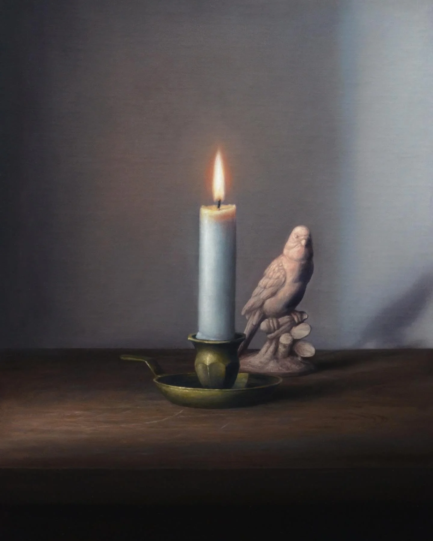 Candle and Bird, oil on linen mounted to panel, 14&rdquo; x 11&rdquo;
.
.
.
#davidstanger #davidstangerstudio #naturamorta #stilllife