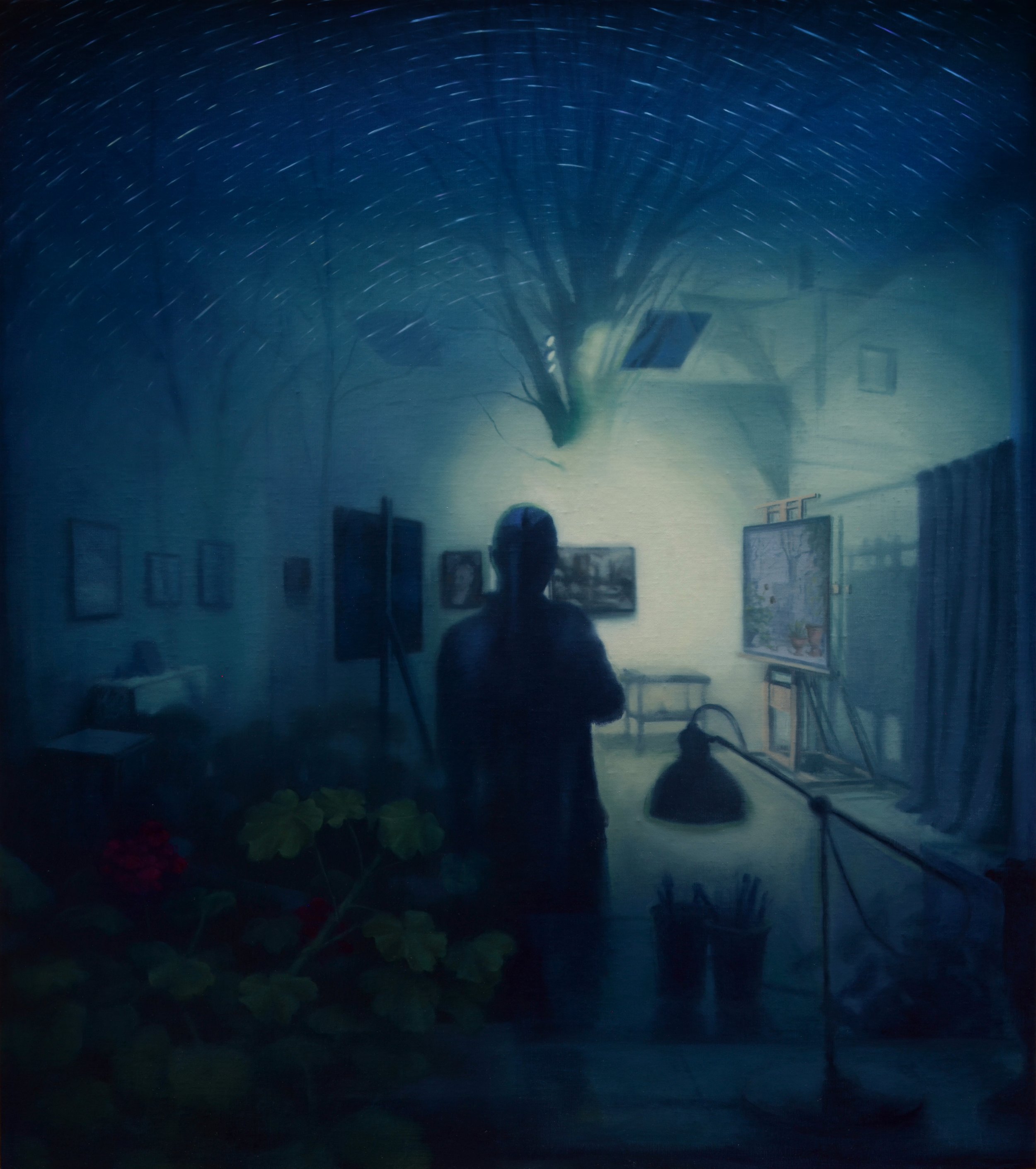 Self-Portrait – Winter Night, oil on linen mounted to panel, 36" x 32"
