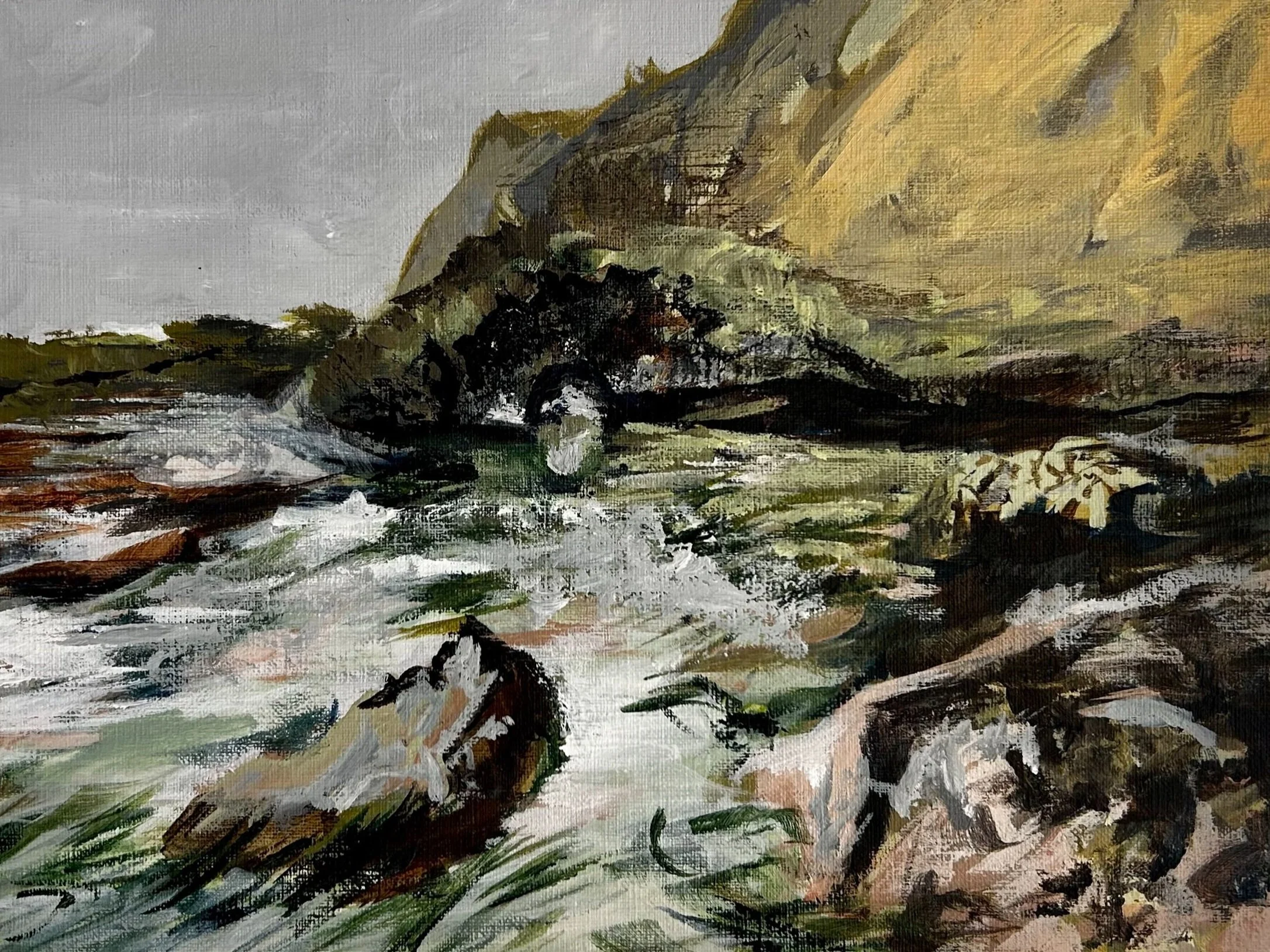 ""mendocino" 9x12, acrylic on canvas paper 2022