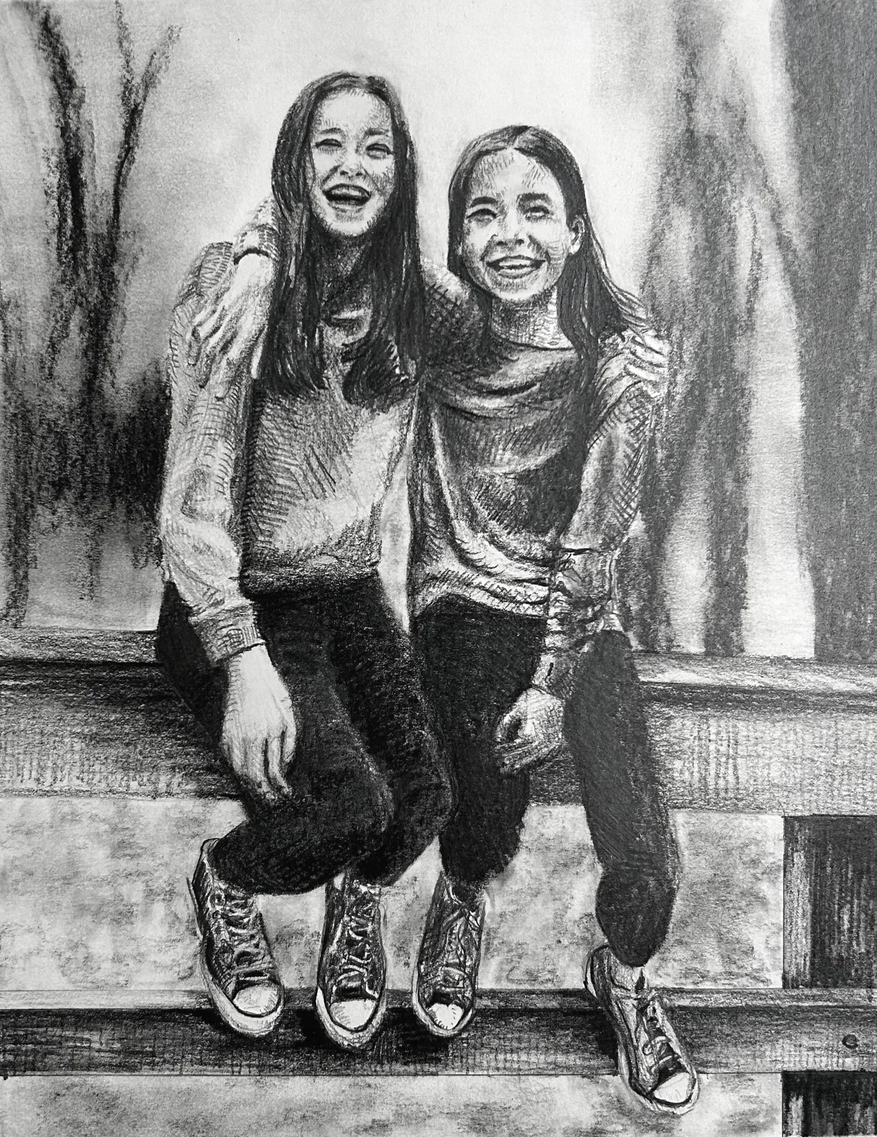 "shim twins" 9x12 pencil on paper 2022