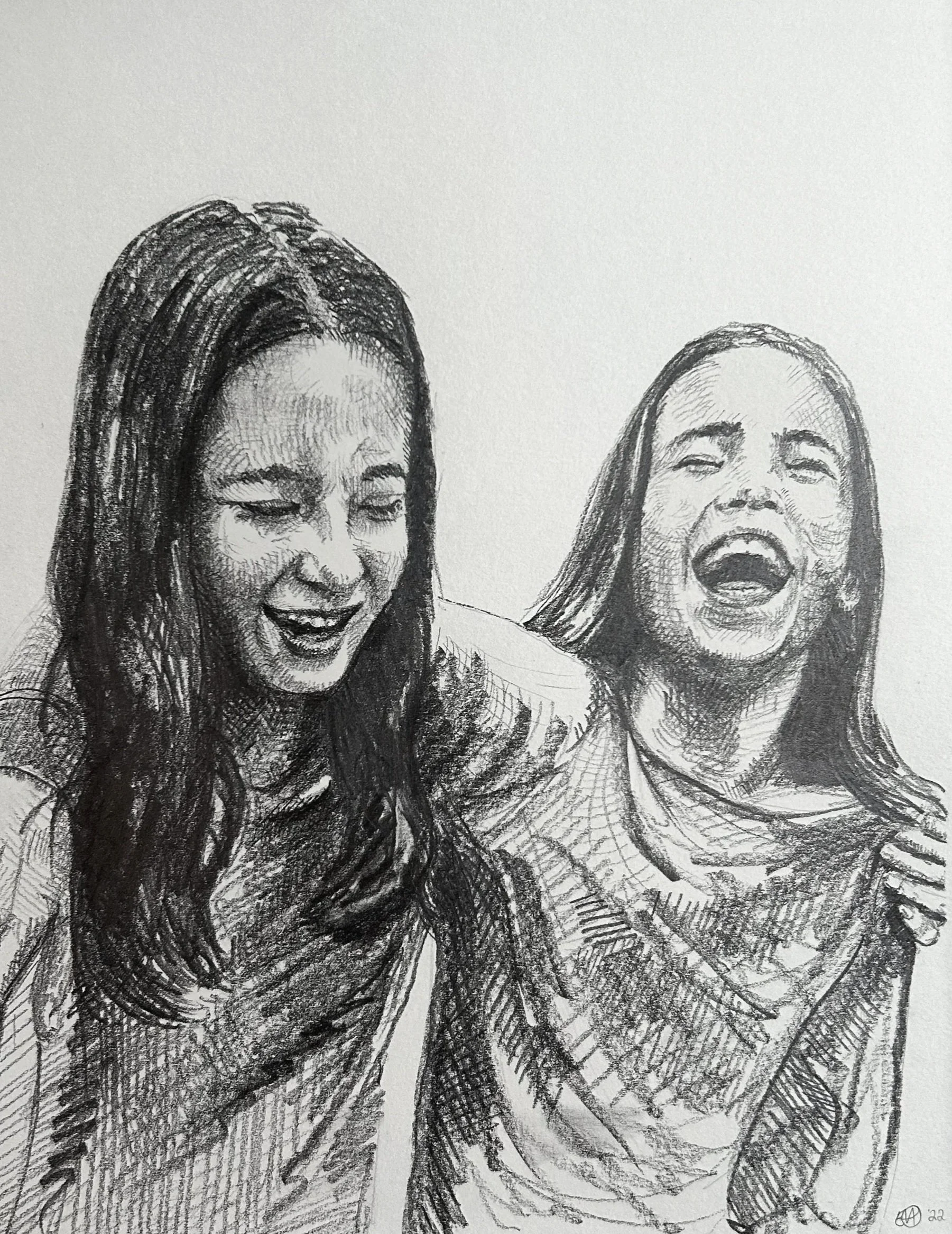 "shim twins" 9x12 pencil on paper 2022