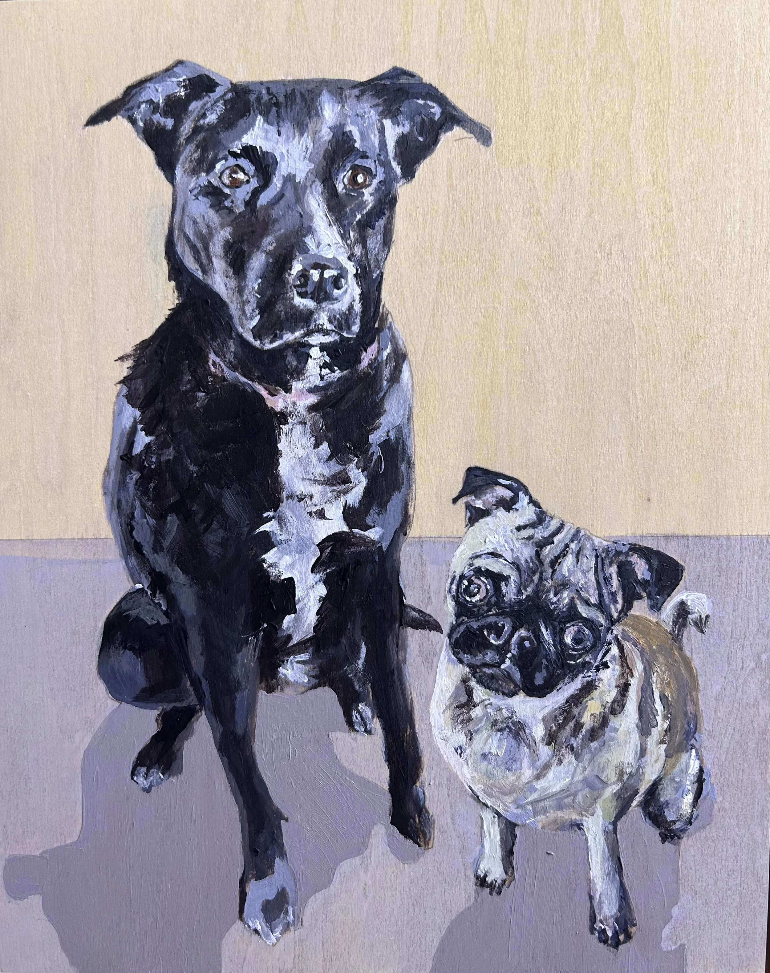 "pups" 8x10 oil acrylic on panel 2023
