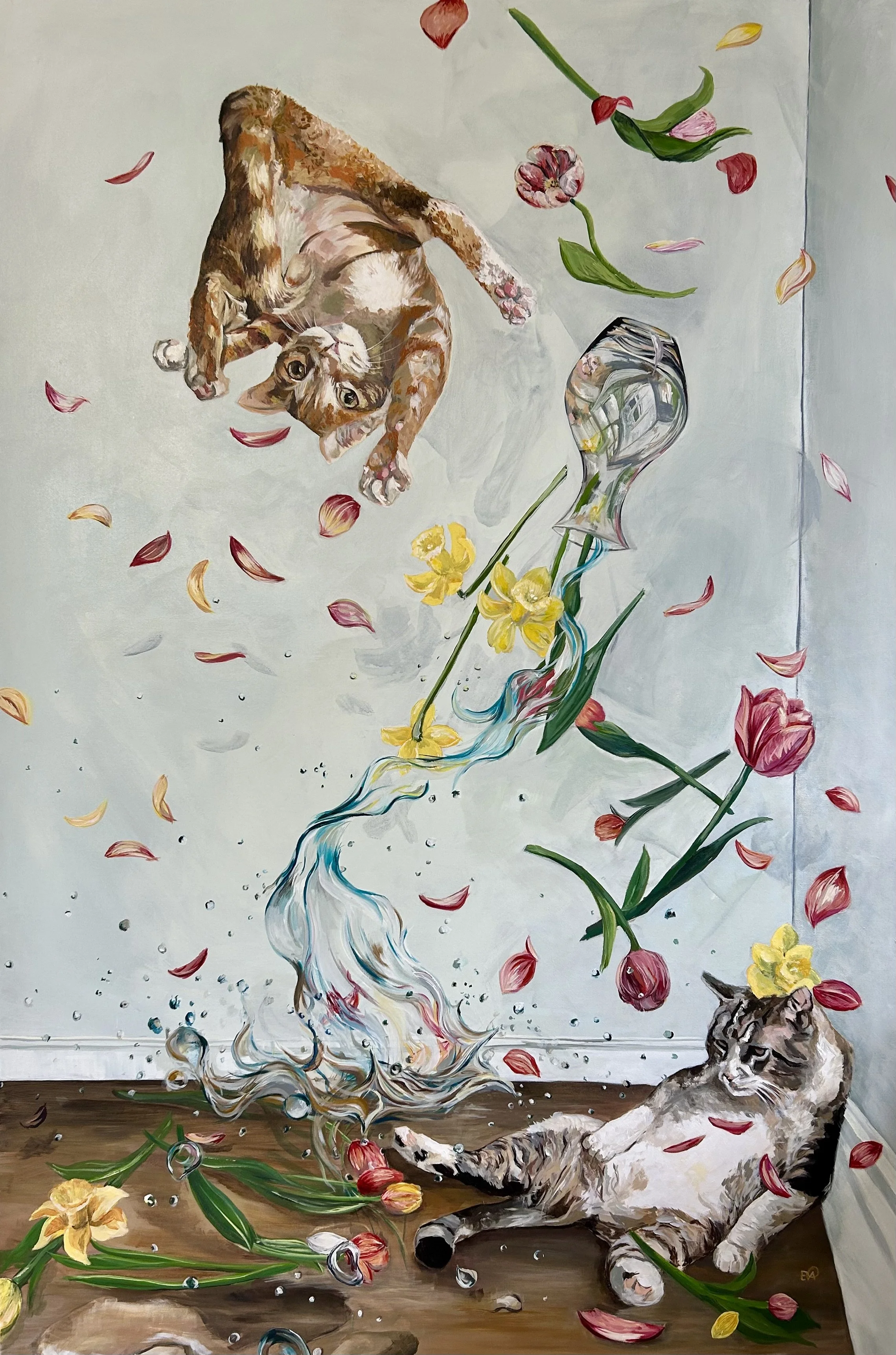 'couple a cats" 48x72 acrylic on canvas 2022