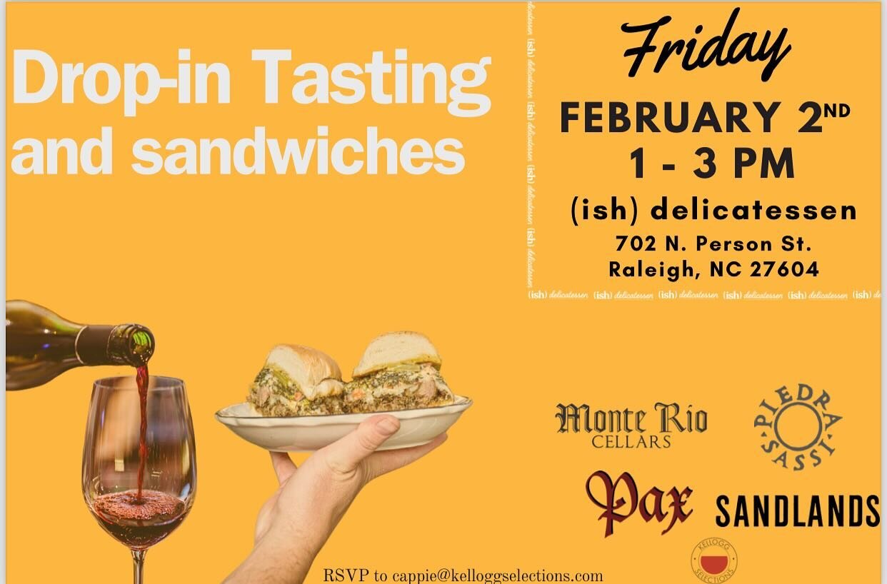 🚨Drop-in Tasting🚨

Hey industry friends we&rsquo;ve got a pretty stellar event lined up for next Friday, February 2nd in Raleigh. If you&rsquo;re in town please stop by @ish_delicatessen from 1-3 to taste, eat, &amp; hang with this crew.

@paxmahle