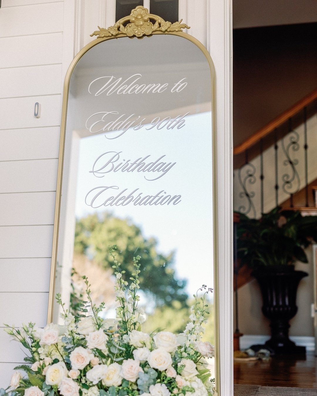 Mirror signage is a trend that's been around for quite some time, and isn't going away anytime soon. I personally love working on these for my couples. We have mirrors in our inventory and offer them as an upgrade including personalization. Here's a 