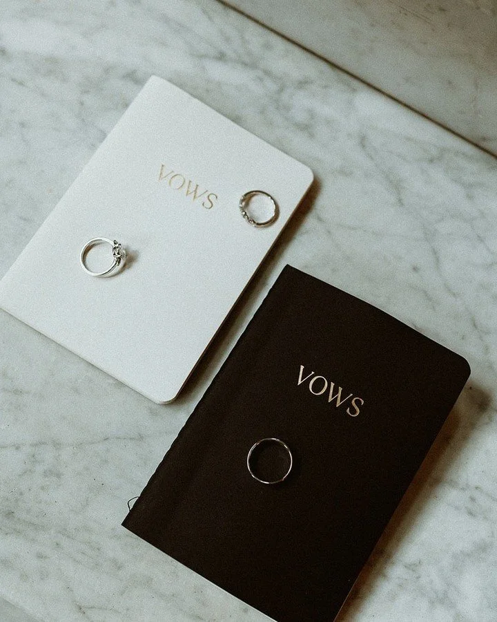 His and Hers vow books for the ceremony are a great way to dress up the portion of reading vows. It's a much better alternative to reading from your phone, and it makes for a great keepsake after the wedding. 

@thecastlegreen @afabsoiree @littlelily