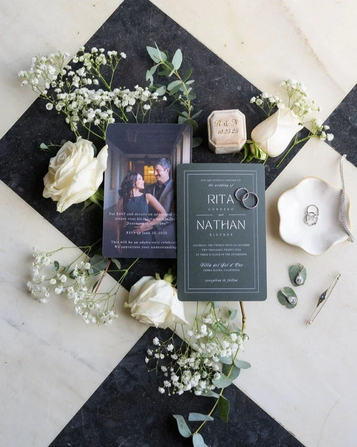 I love a great flat lay, and if this is one of those photos you want as a keepsake, make sure to pack an extra set of invitations to bring with you for the wedding day. 

@villadelsoldoro @afabsoiree @hermanauphoto @flowersbysharen