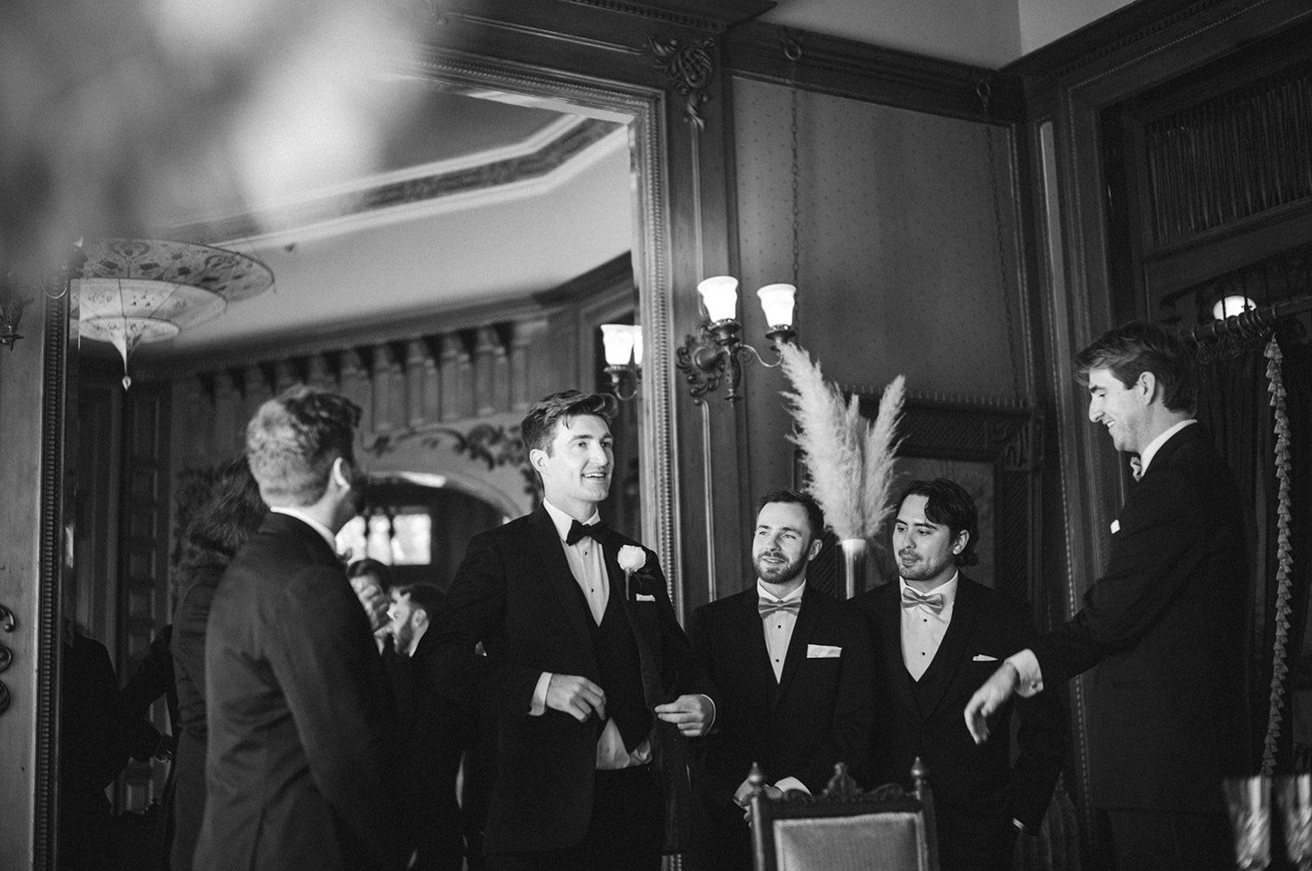 When getting married at our favorite Castle Green, you have the whole first floor space accessible and available for you to use. Which is plenty of space especially when doing a first look. 

Here our groom S and his boys occupied the Red Rooms space