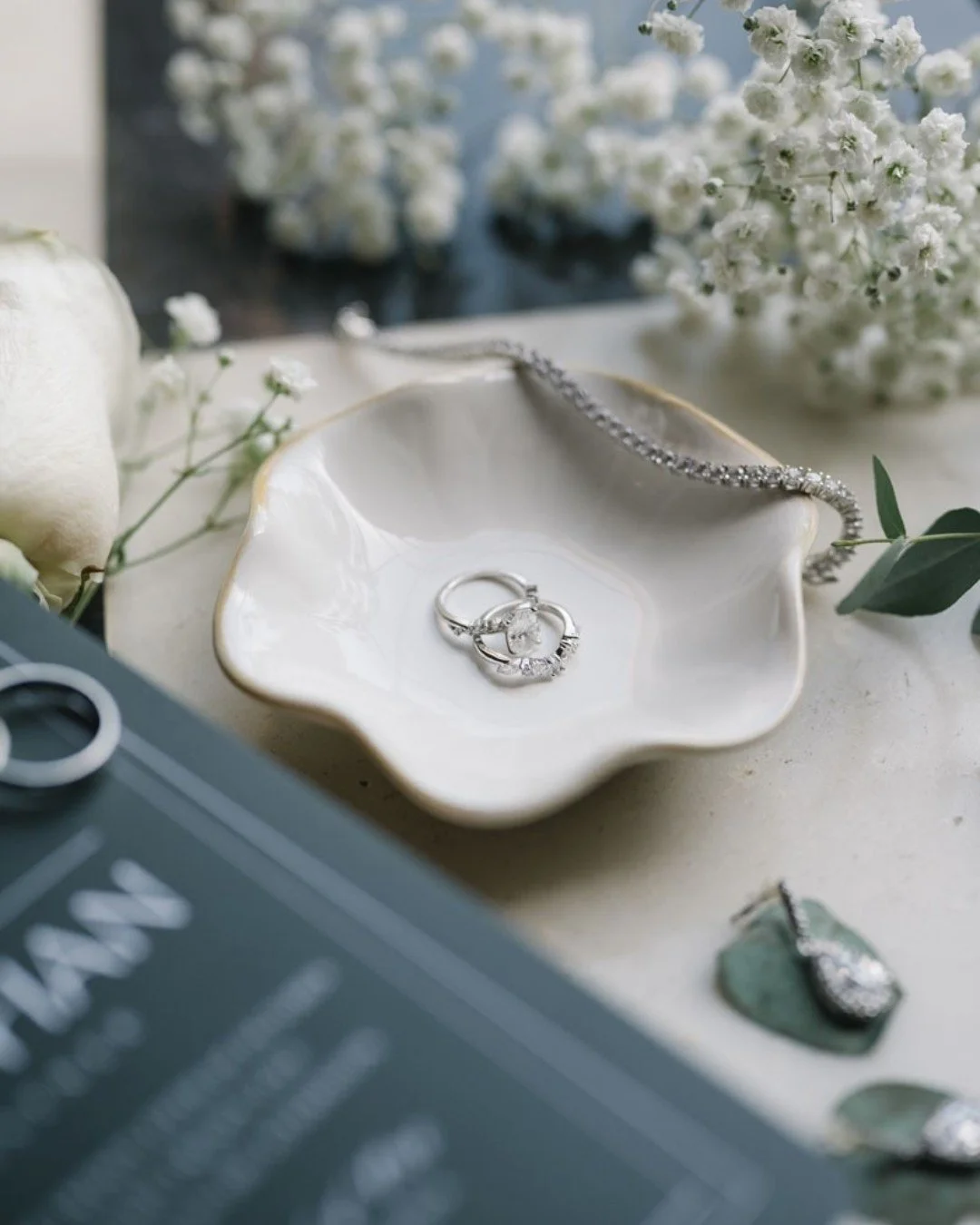 When couples ask me what getting ready &amp; details photos are, these are examples of shots I will show them. 

They typically include photos of your invitation suite, jewelry and accessories, and other important items you'd like captured on the big