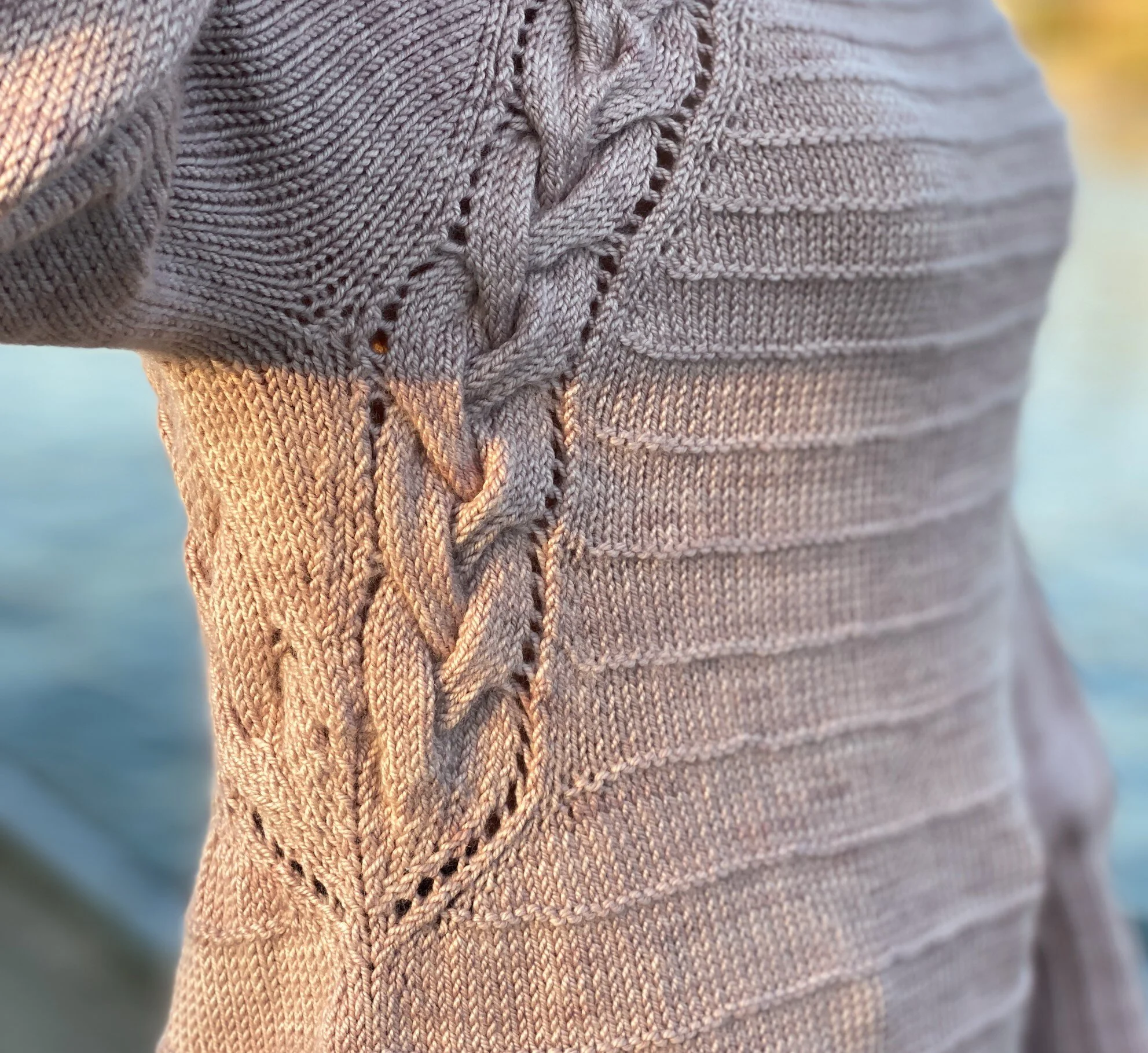Oregon Trail Knit Pattern Pullover Sweater close up side cable
