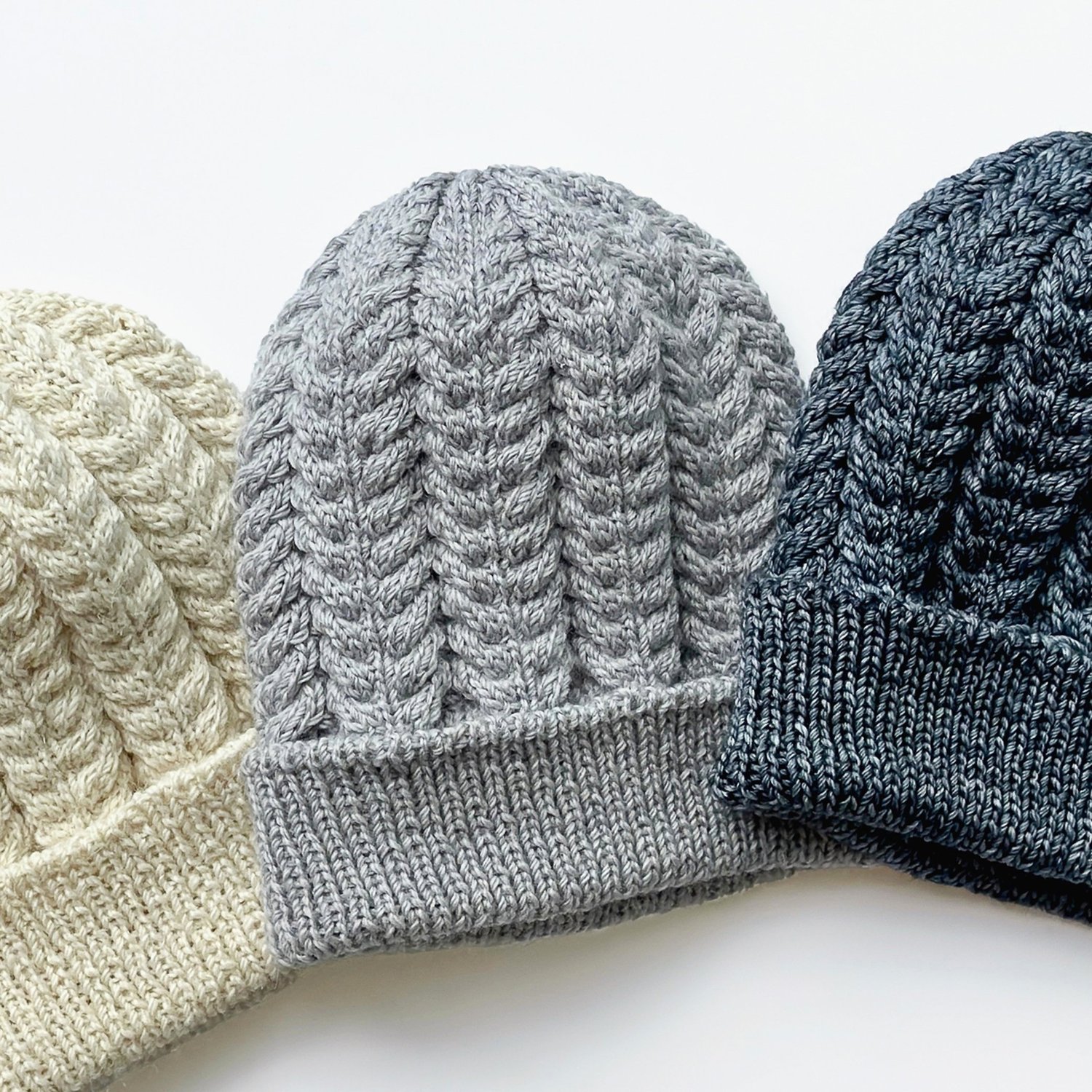 Grey Hand Knit Double Stranded Knit Beanie with Cream Accents Beginner-Friendly Knitting Beanie Tutorial | TikTok main image 2