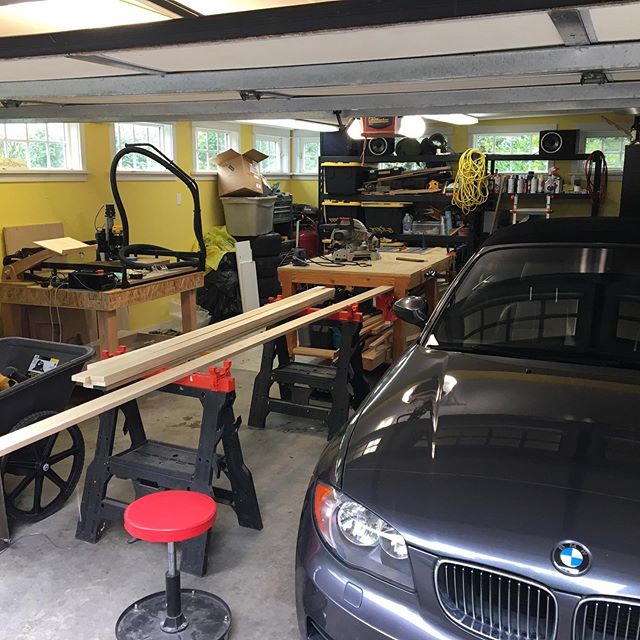 Sometimes when you make work at the residency space, a bmw lives in the space too. #art #artlife #wood #woodwork #woodworking #woodworkingonwood