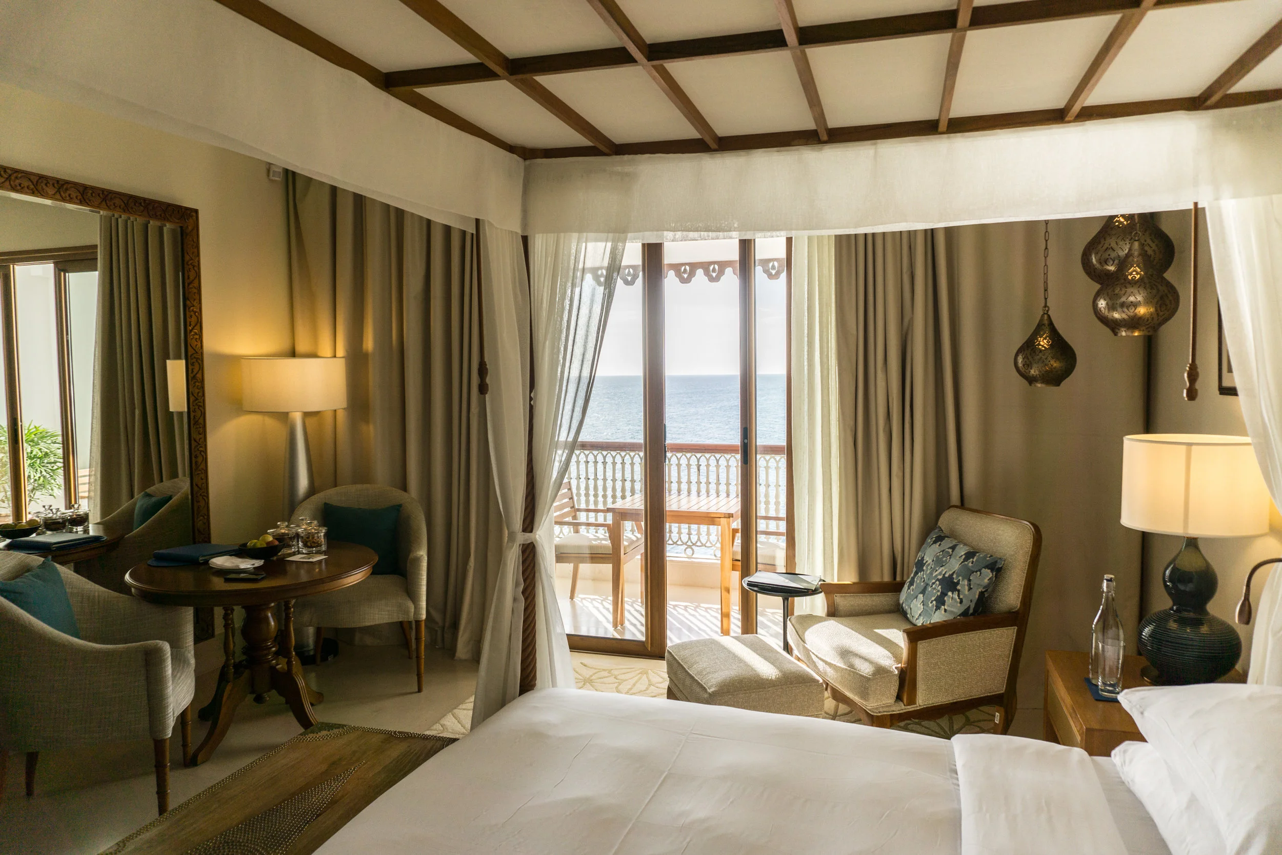 The rooms blended local touches with modern design, and the balcony offered a breathtaking view of the ocean, the pool and the sunset. 