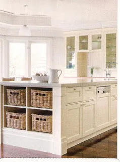 Basket combinations on the end of cabinets makes it easy to access and looks good. PHOTO CREDIT: PINTEREST