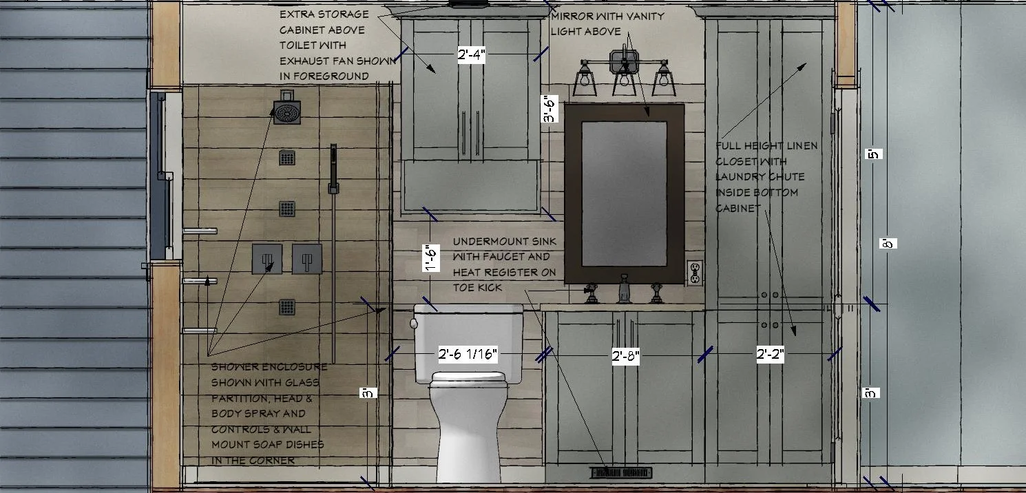 Bathroom Elevation showing Shower Wall & Wall Cabinets