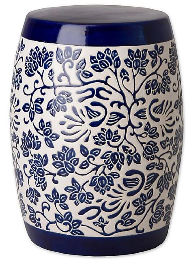 Emissary Amarante Ceramic Garden Stool in Blue/White