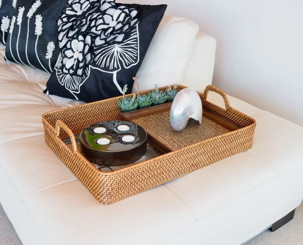 Rectangular High-Walled Rattan Serving Tray (Does not come with accessories)