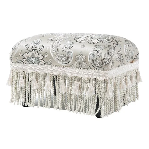 Decorative Footstool in Silver Paisley
