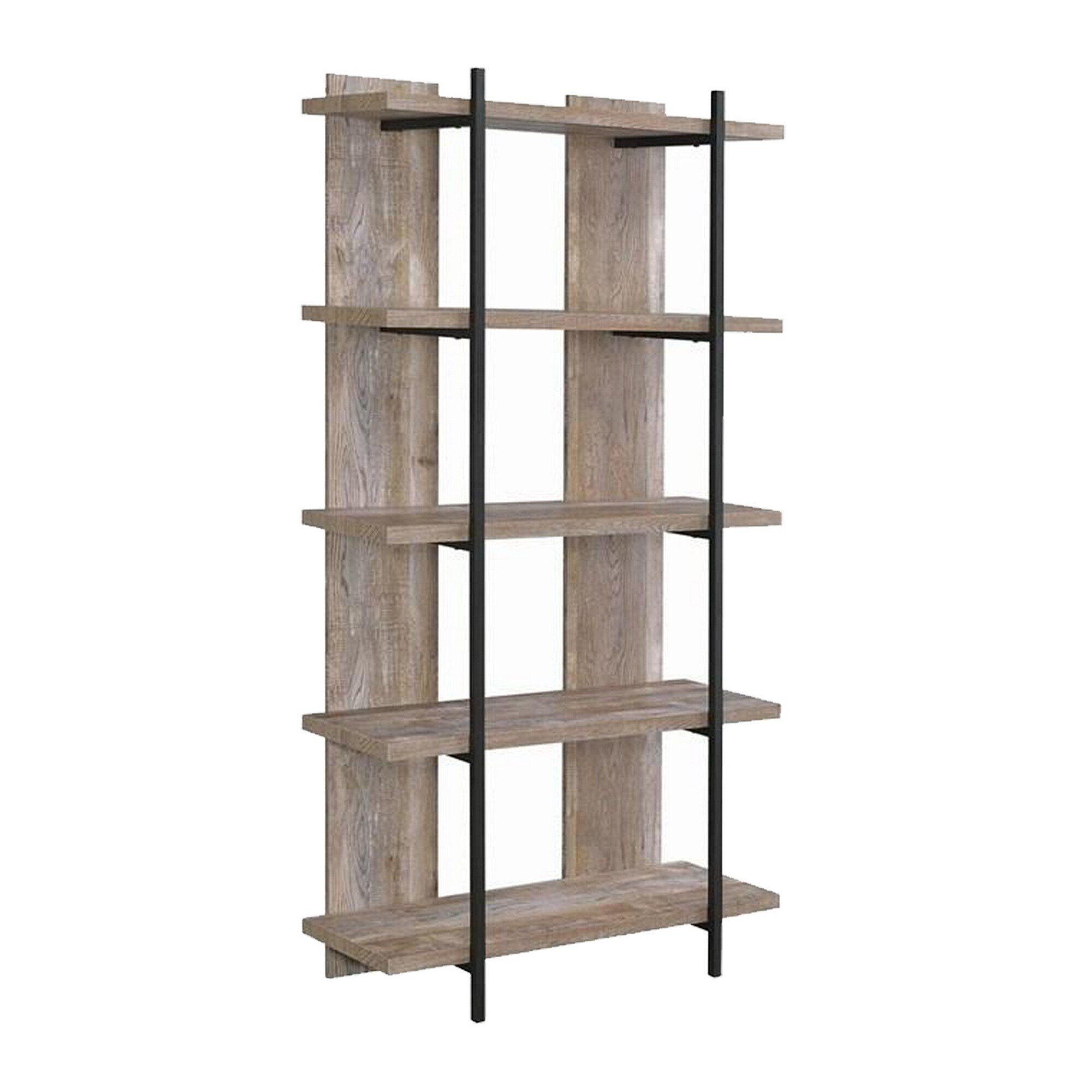 Industrial Style 4 Tier Wooden Frame Bookcase, Rustic Brown (Brown)