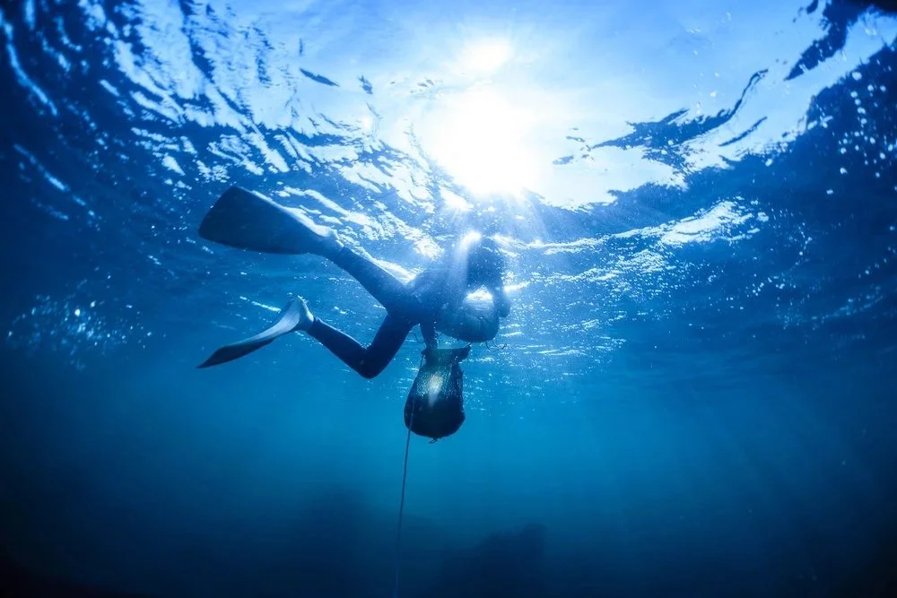 Eighty year-old traditional free-diver, Shima Peninsula, Japan.  