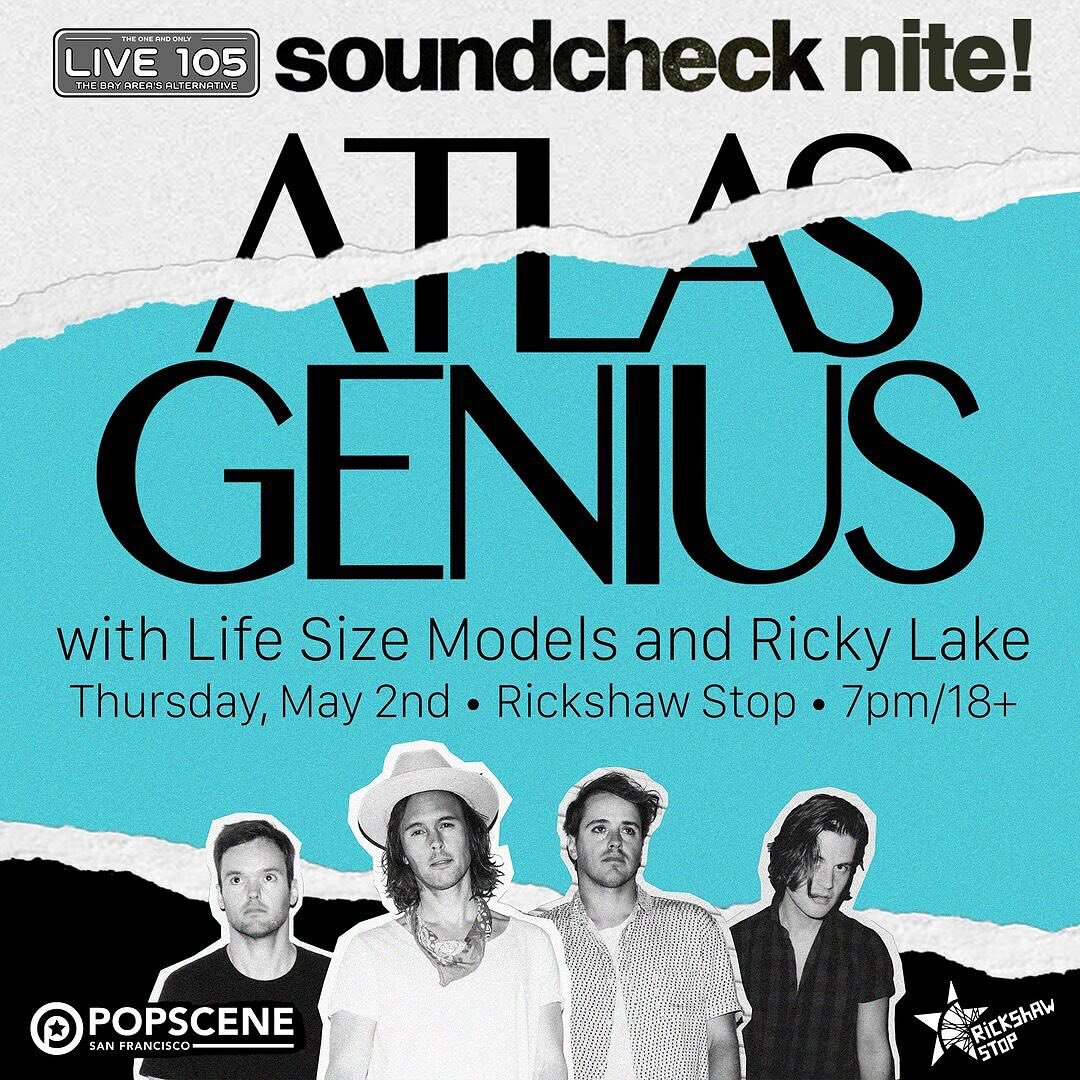 Rick Shaw Lake? Ricky Lake Shaw? Whatever way you slice it WE LIKE IT! From the air waves to the stage - don&rsquo;t miss @whoisrickylake and band at @rickshawstop for Soundcheck Nite with @atlasgenius!

18+ / 7pm / 100% fun
Tickets on sale Friday 2/