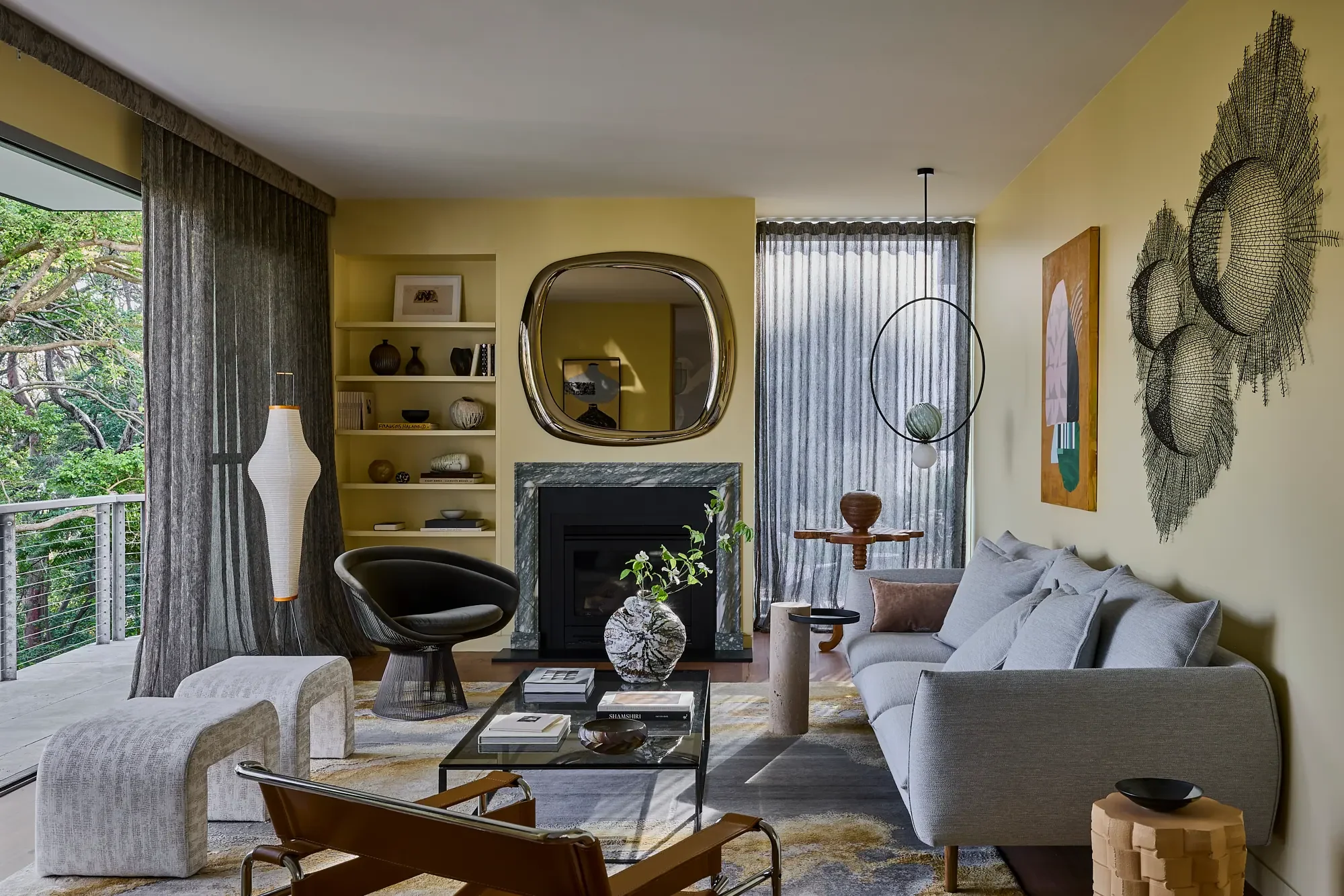 Balmoral Reverie living room with layered interior design, fireplace and warm tonal finishes