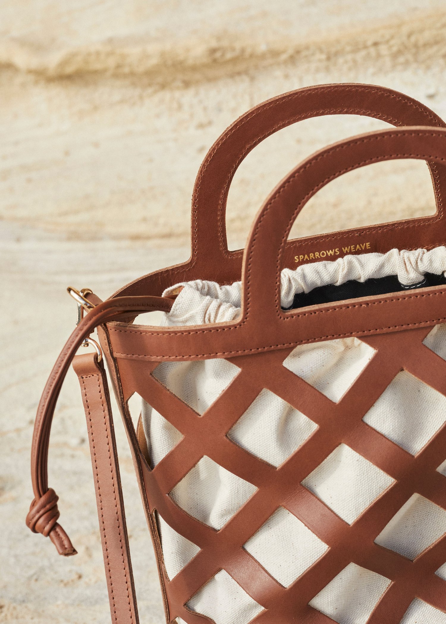 Sparrows Weave Cut out tote bag tan canvas pouch — SPARROWS WEAVE