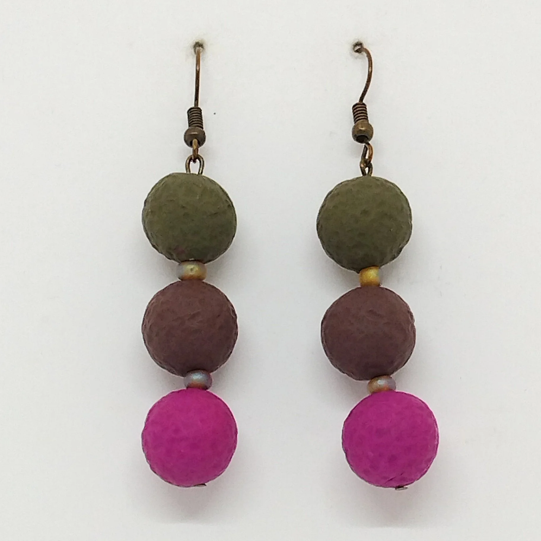 Brown/Cerise colour blend bead earrings