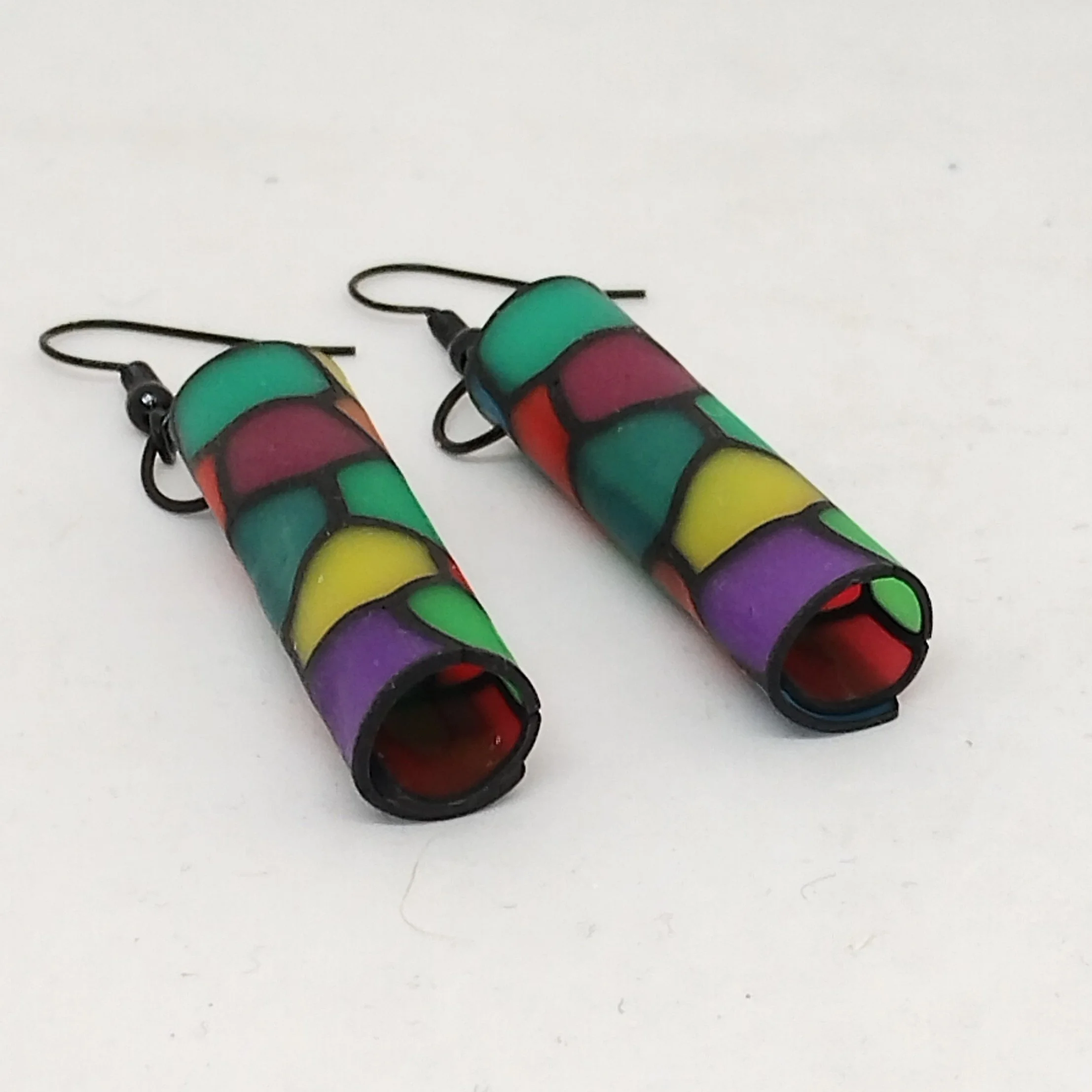 'Stained Glass' Polymer clay earrings hollow tube shapeIMG_20260514_142640682.jpg