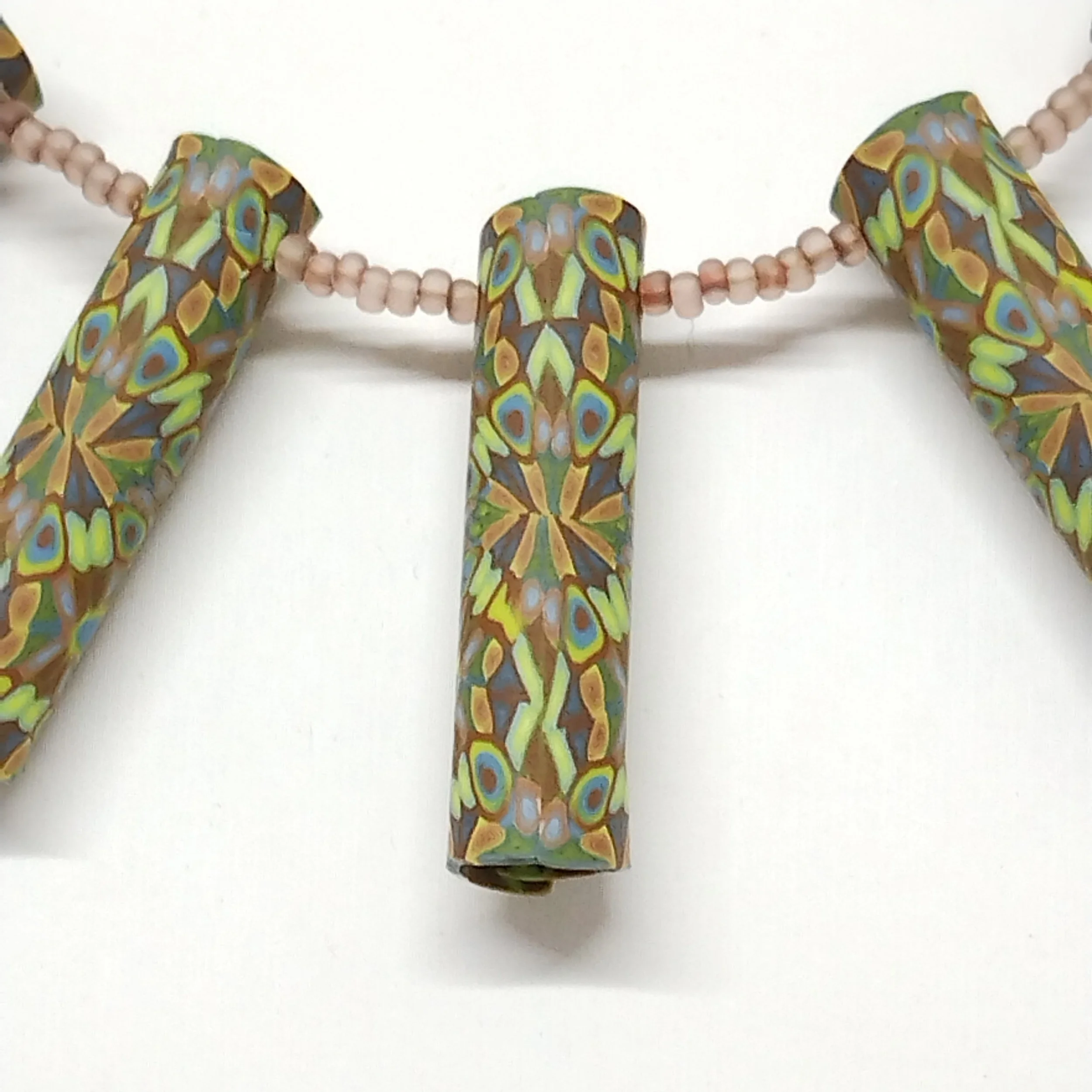 Brown patterned tube bead necklace