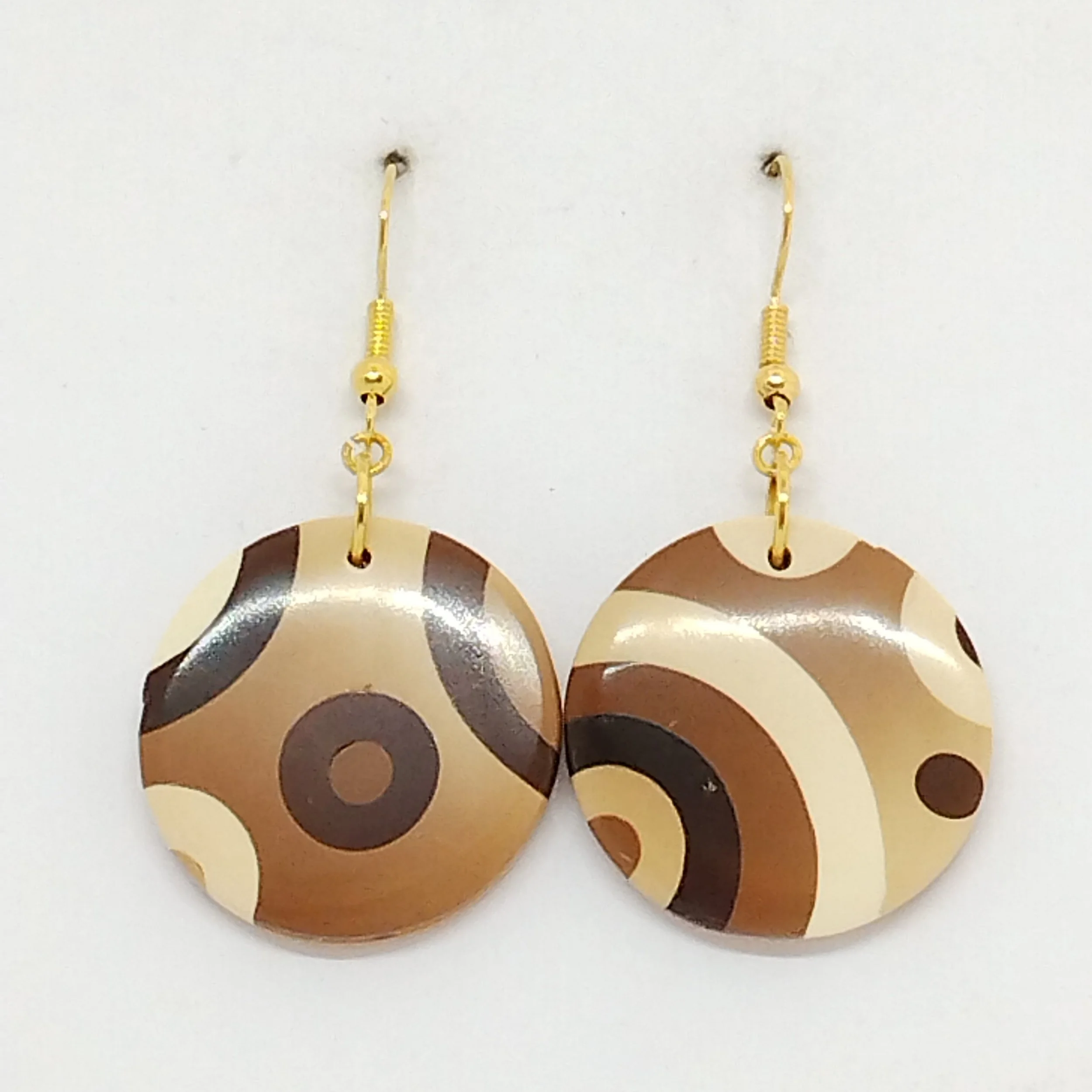 brown pattern round polymer clay earrings