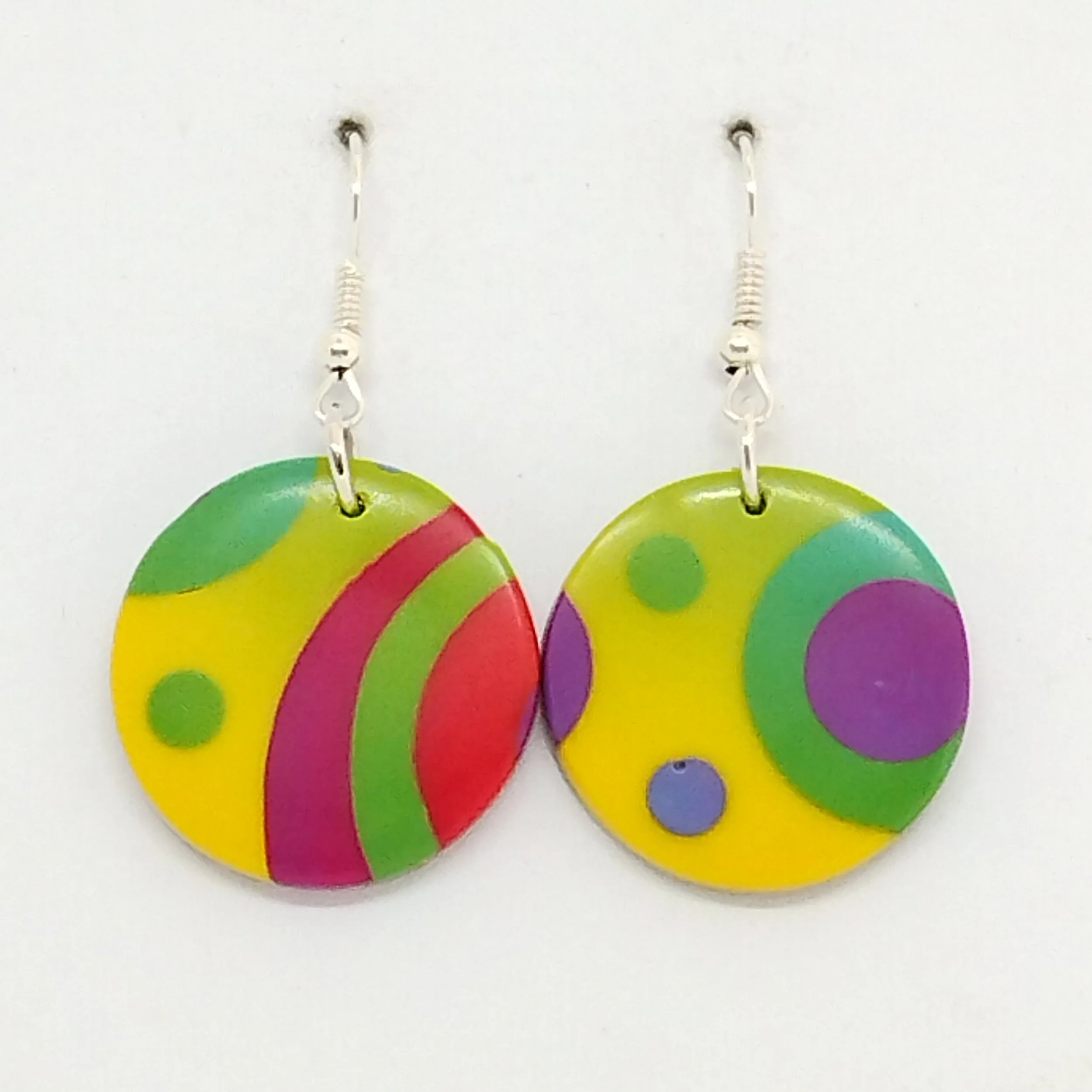 Rainbow pattern round polymer clay earrings