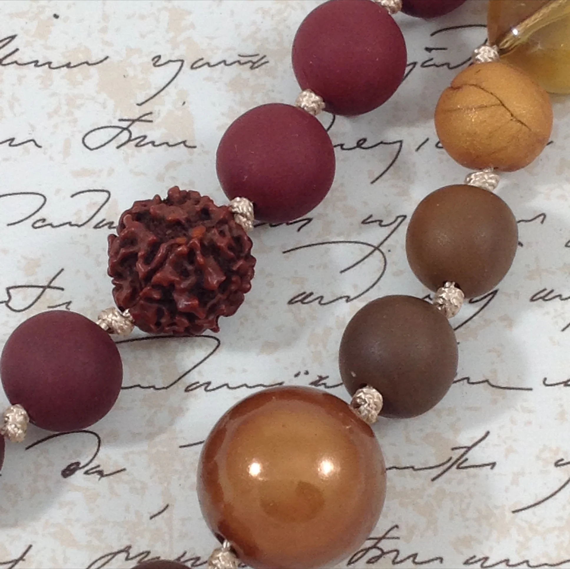 brown polymer clay short necklace closeup