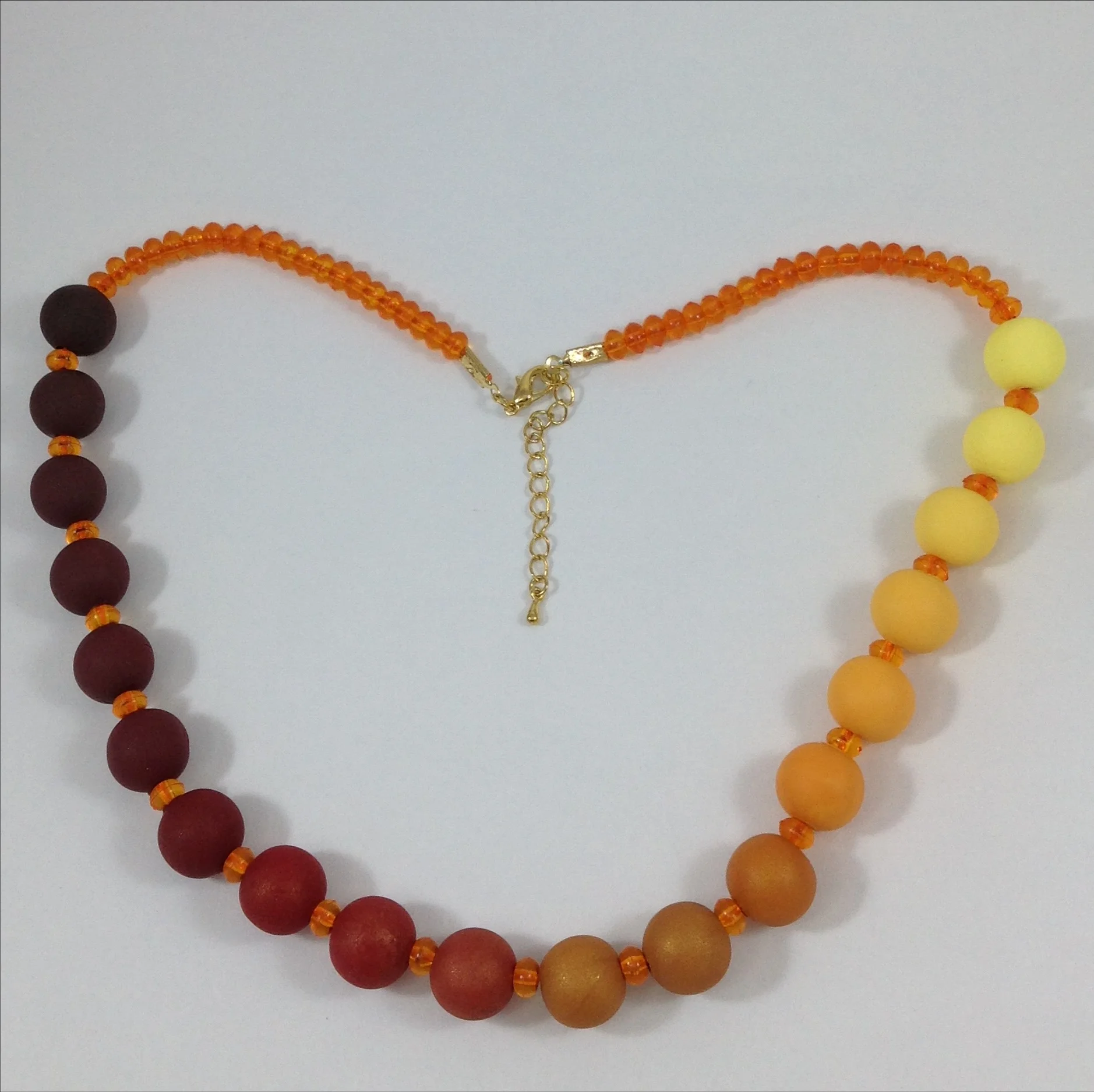 brown yellow polymer clay bead necklace