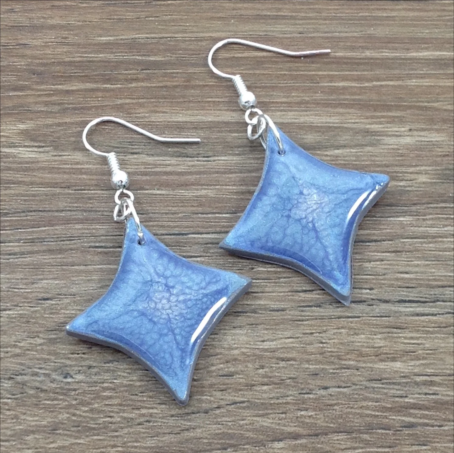 blue painted star shape polymer clay drop earring