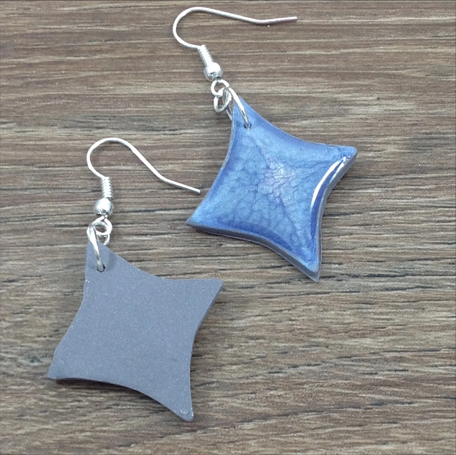 blue painted star shape polymer clay drop earrings back