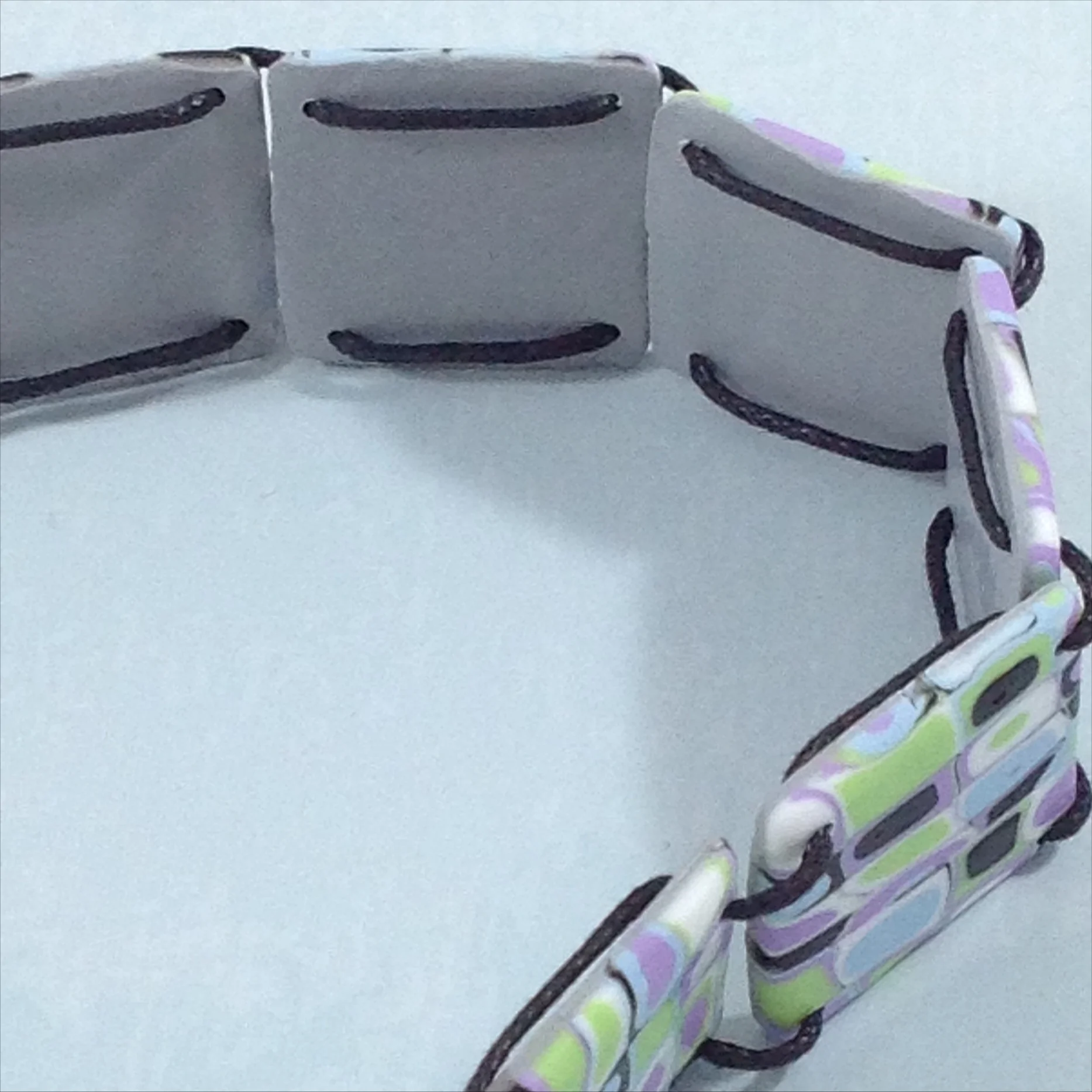 purple green black polymer clay square bead bracelet back