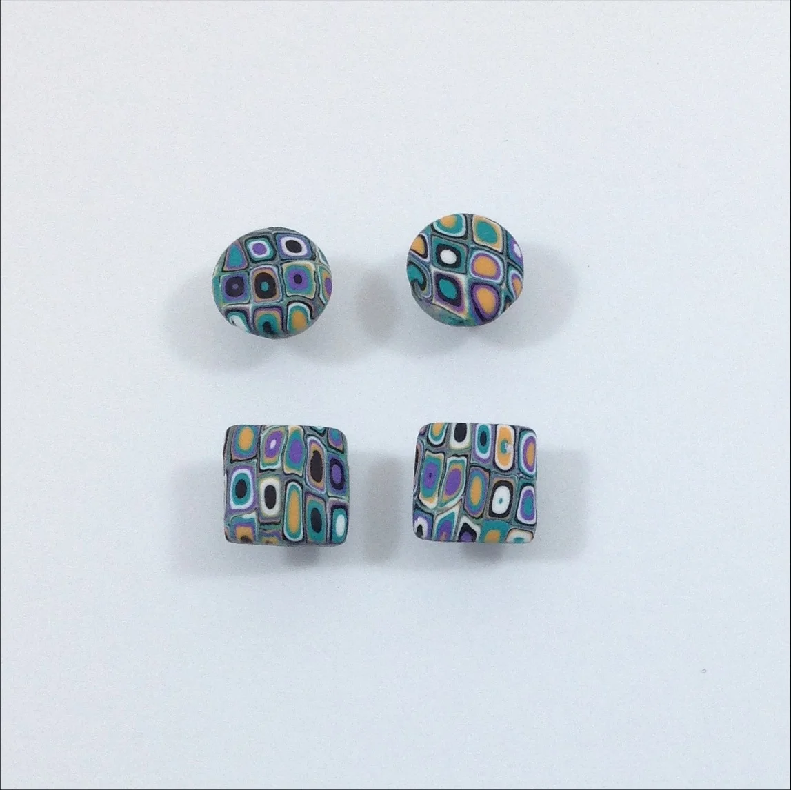 green purple and yellow polymer clay stud earrings