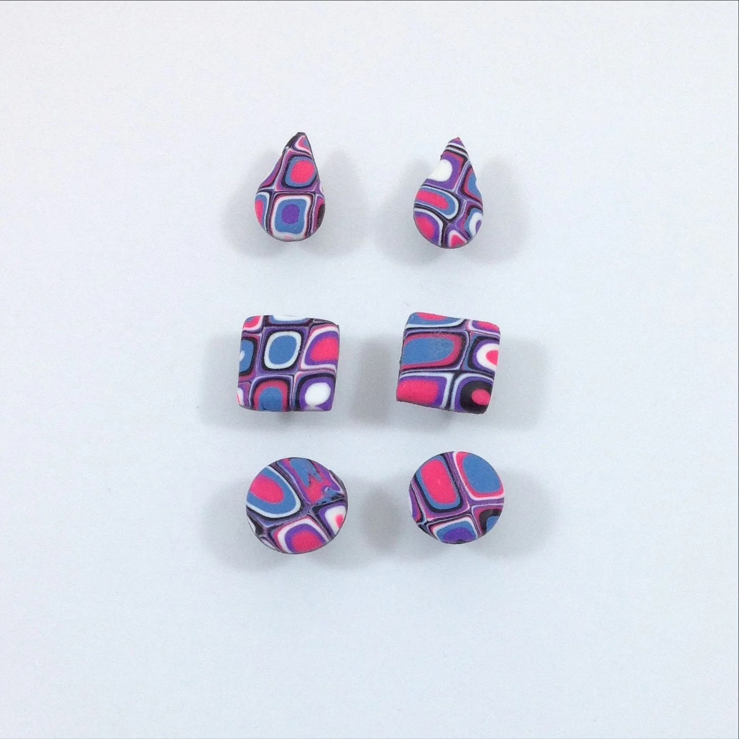 polymer clay stud earrings pink blue extruder cane